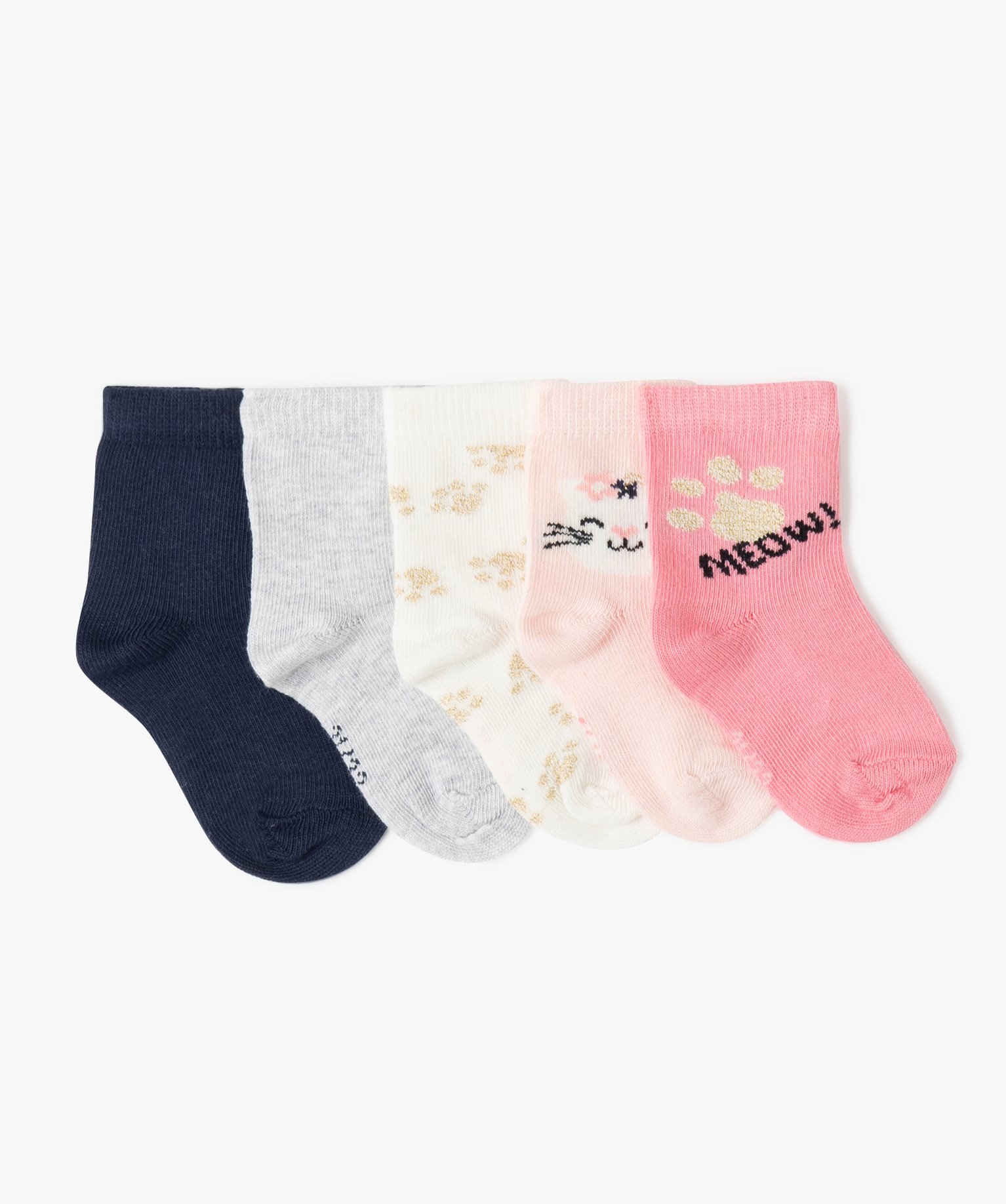 Chaussettes bébé fille imprimé chat (lot de 5) rose | GEMO