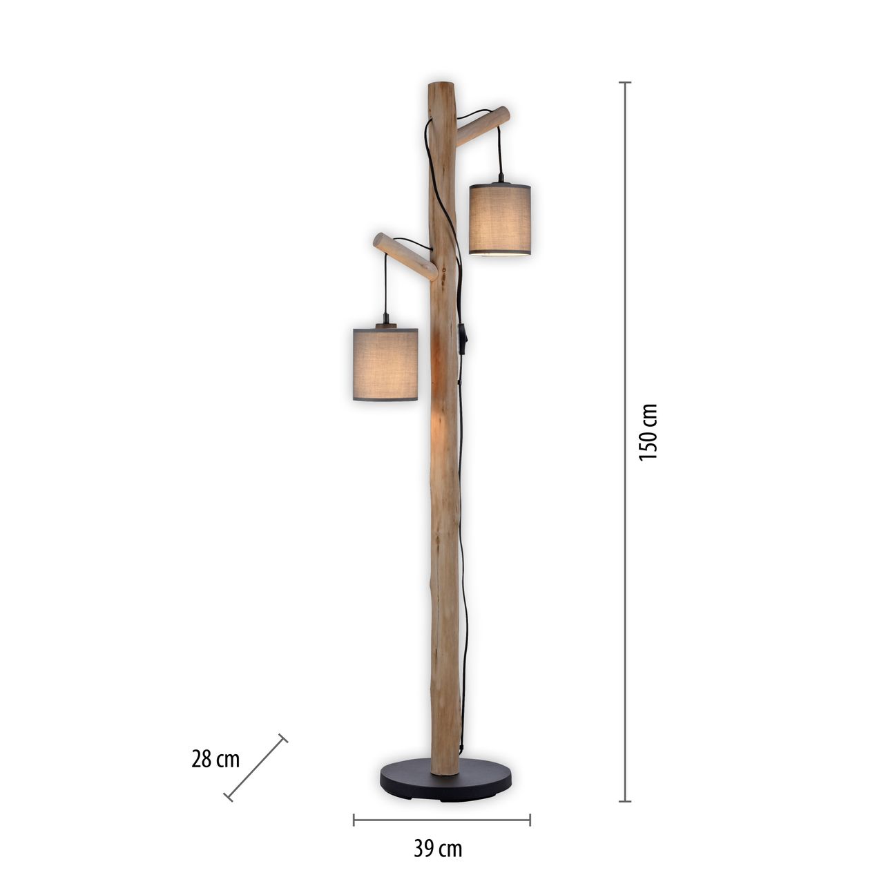 JUST LIGHT Stehleuchte GREEN TRIBU, 2x E27/10,00Watt max., Eukalyptusholz, Taupe