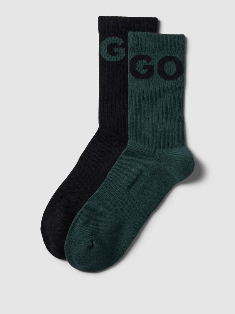 Socken mit Label-Stitching im 2er-Pack in dunkelgrün