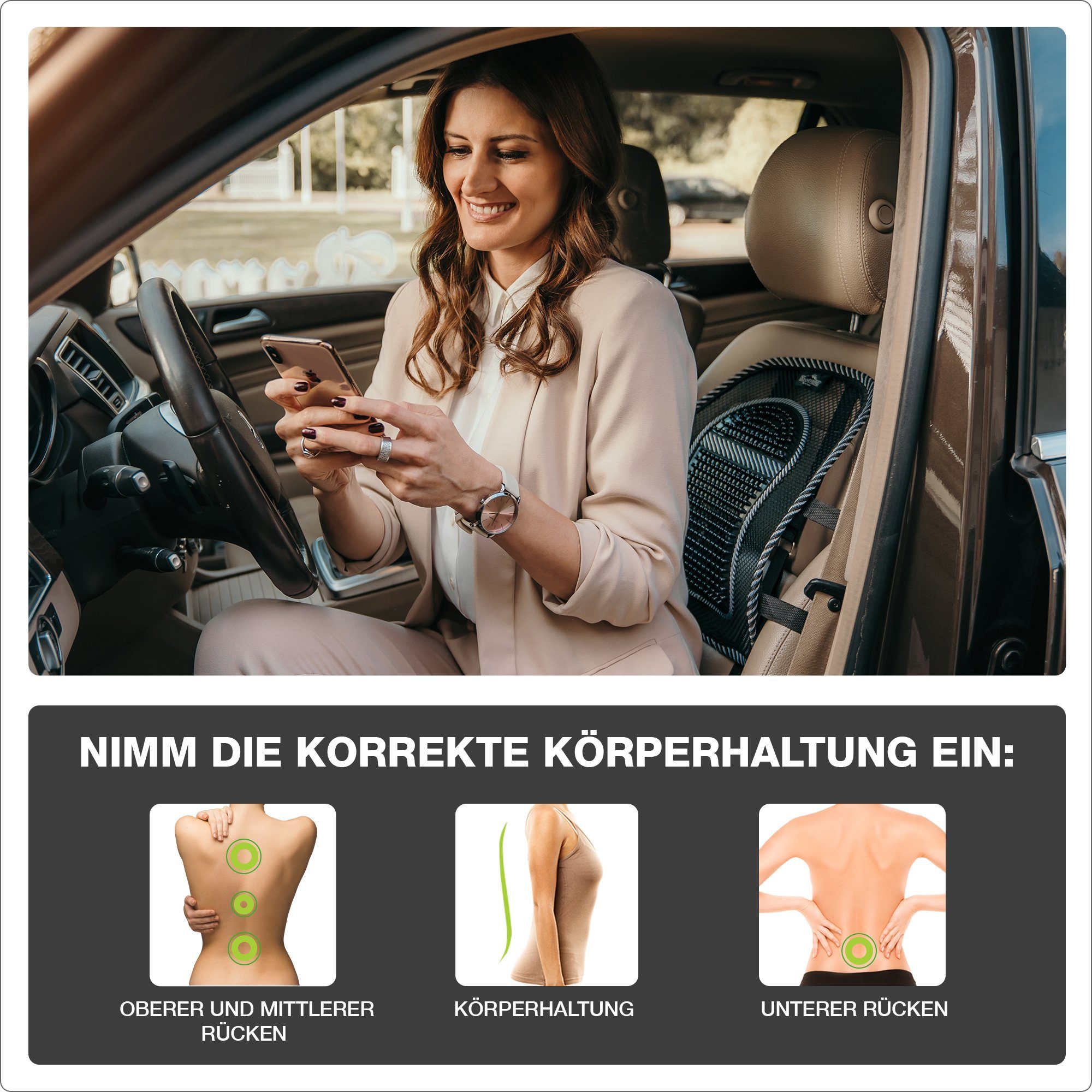 Donnerberg Stuhlkissen RS-381, Lordosenstütze Lendenkissen Rückenstütze für Auto Stuhl Büro