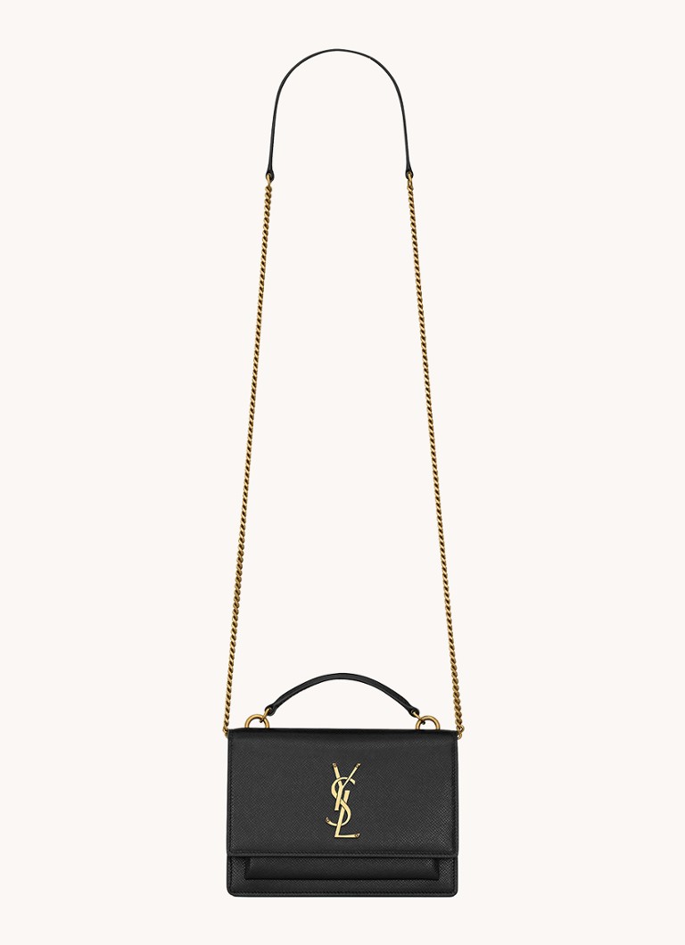 Saint Laurent Sunset wallet with calfskin details and shoulder strap