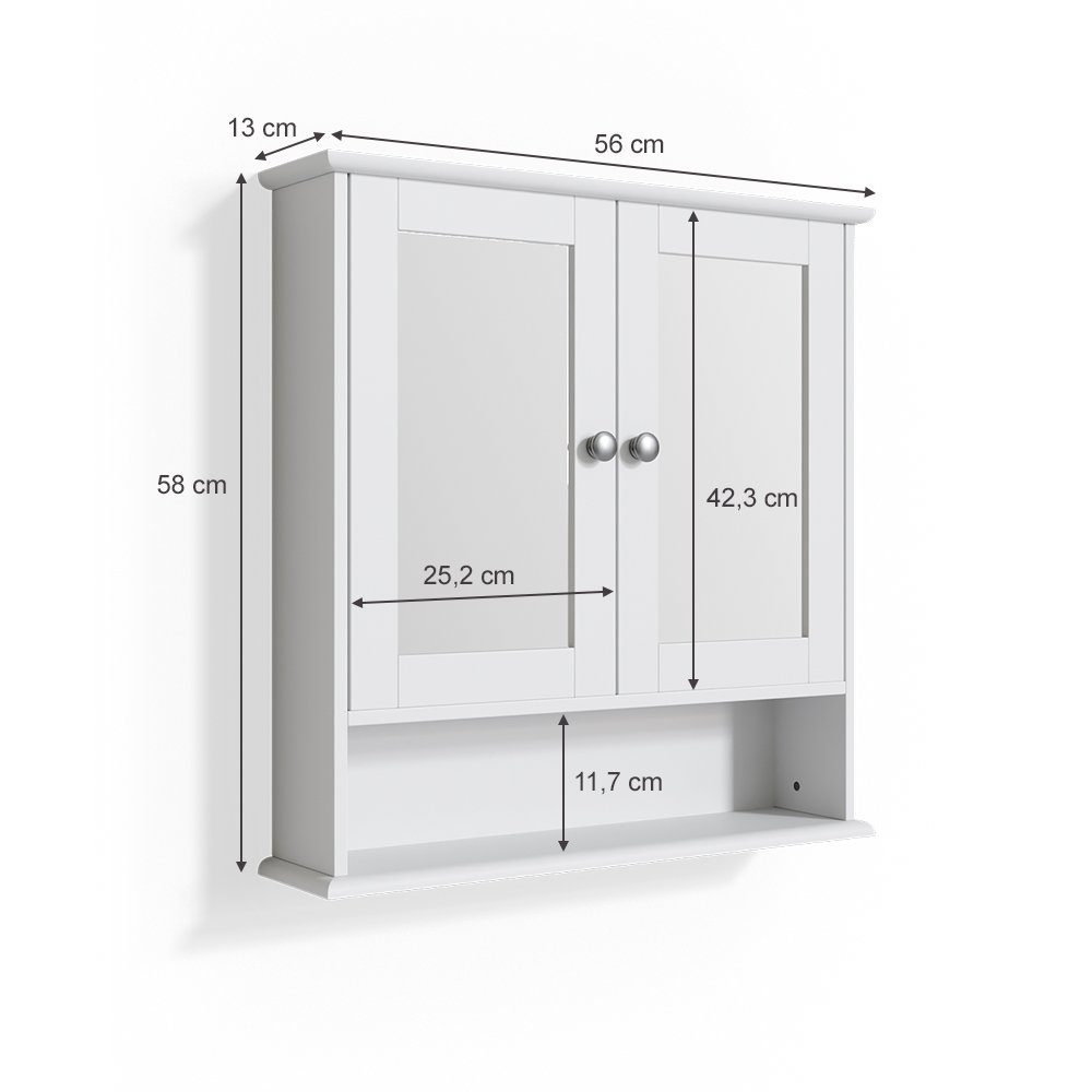 Vicco Badezimmerspiegelschrank Spiegelschrank Badspiegel mit Ablage 2 Türen 58x56cm BIANCO Weiß