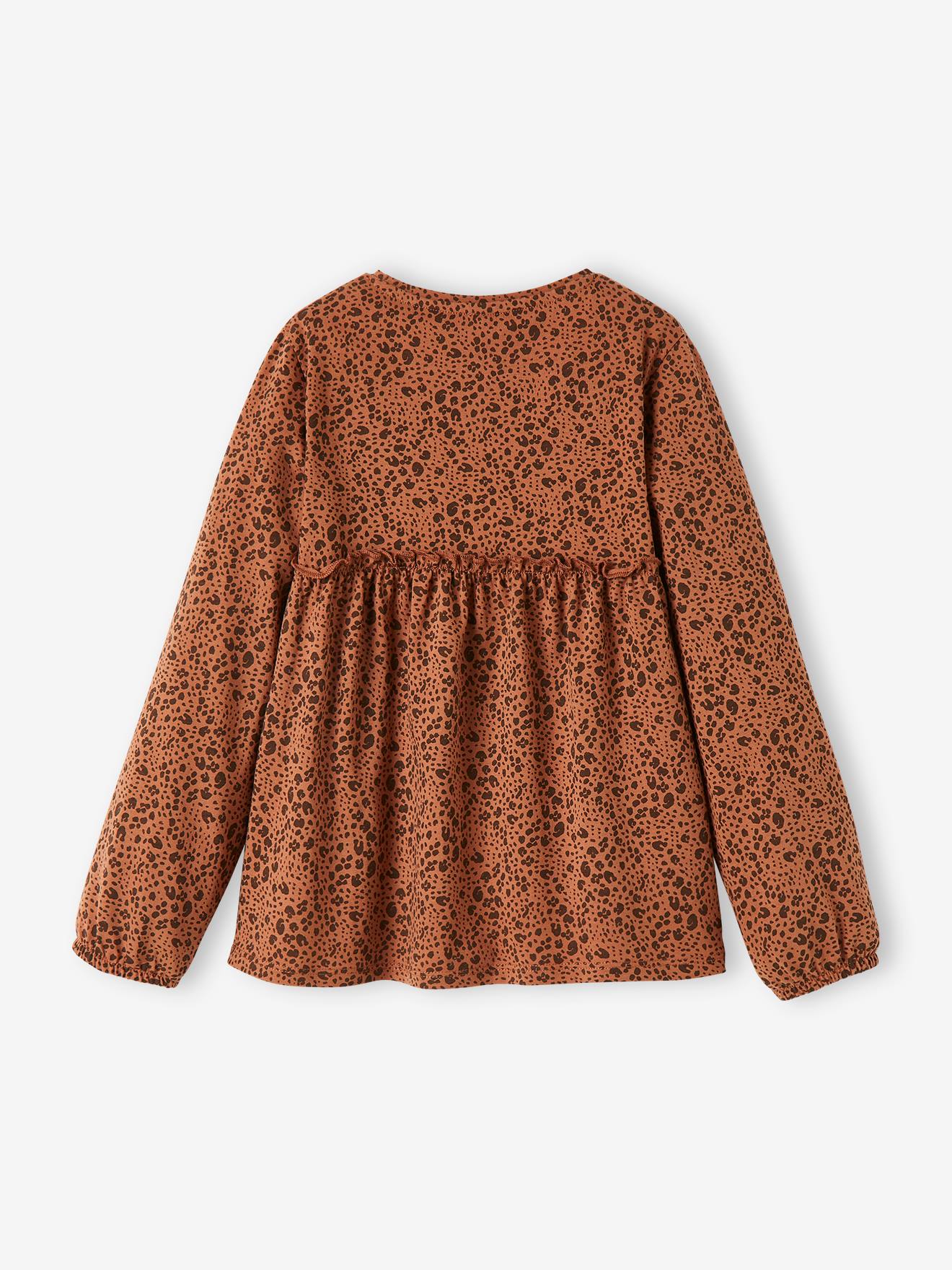 T-shirt forme blouse imprimé fille marron foncé