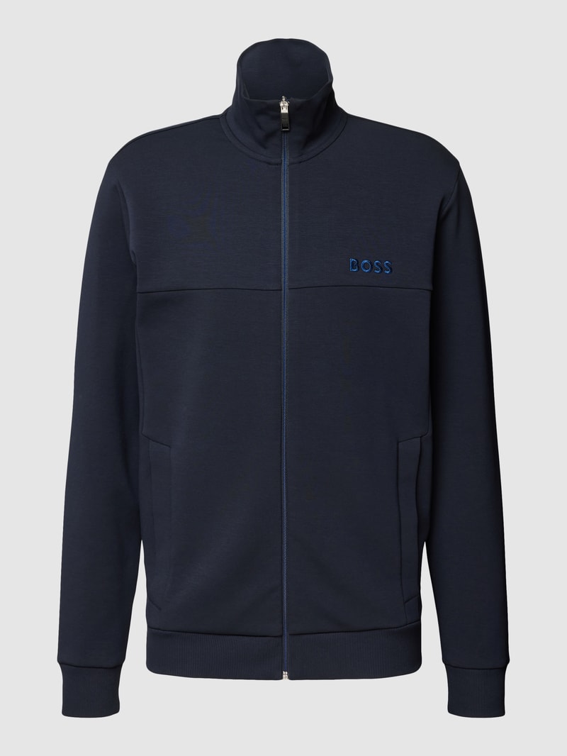 Sweatjacke mit Label-Stitching Modell 'Skaz' in dunkelblau