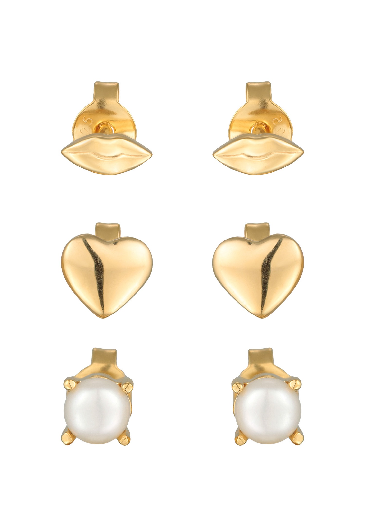 Set di orecchini a lobo da donna Elli a forma di cuore con perla coltivata d'acqua dolce in argento sterling 925 placcato oro