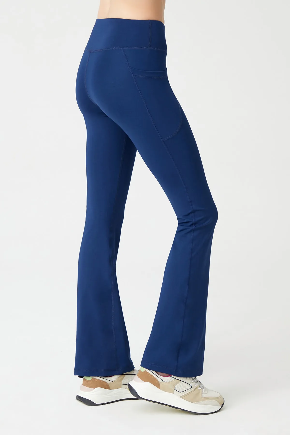 LOS OJOS  Marineblaue, glättende Bootcut-Strumpfhose mit ausgestelltem Bein und doppelter Tasche und hoher Taille für Damen