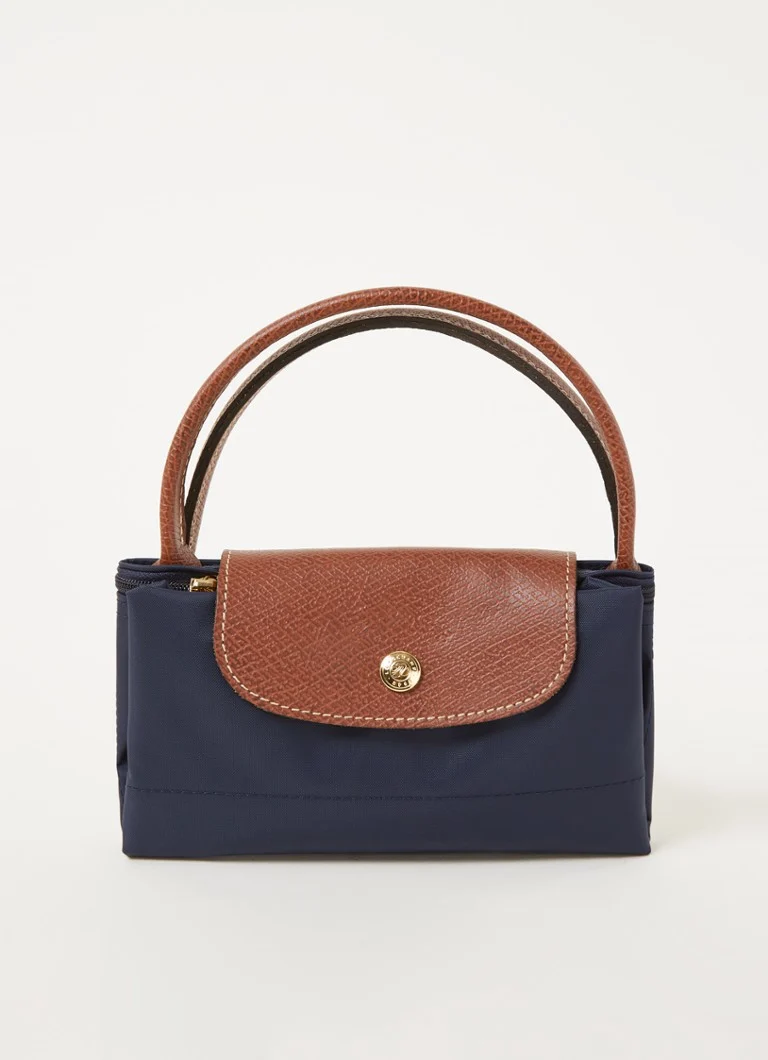 Geantă originală Longchamp Le Pliage, mărimea S, cu detalii din piele.