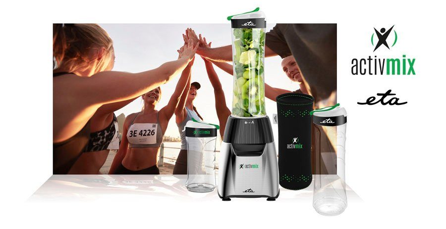 eta Smoothie-Maker ACTIVMIX ETA110390000, 350 W, Puls-Schalter, 19000 U/min., 2 Sportflaschen, Slim-Format, Mix-Messer