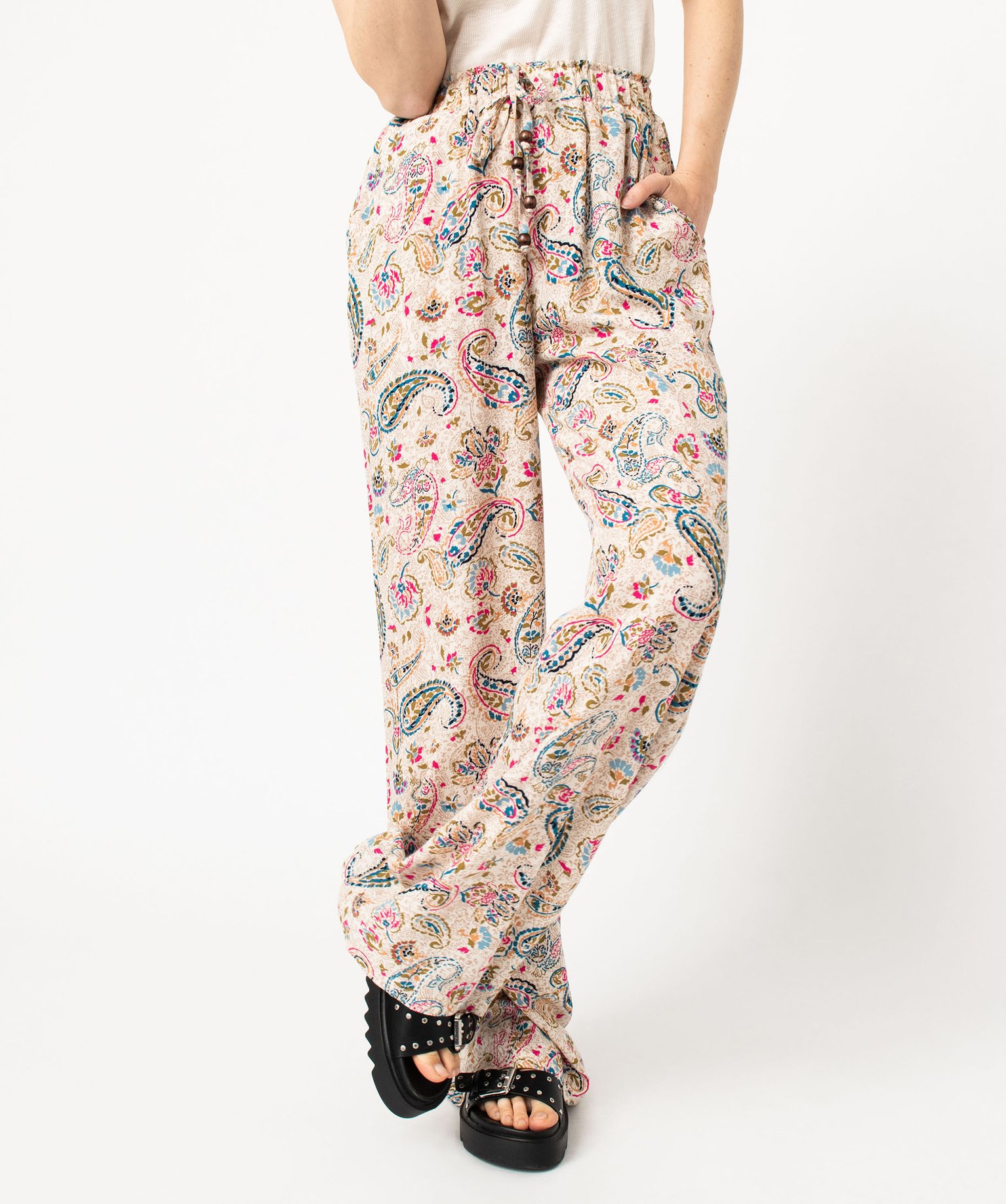 Pantalon imprimé en maille fluide aspect crêpe femme imprime | GEMO