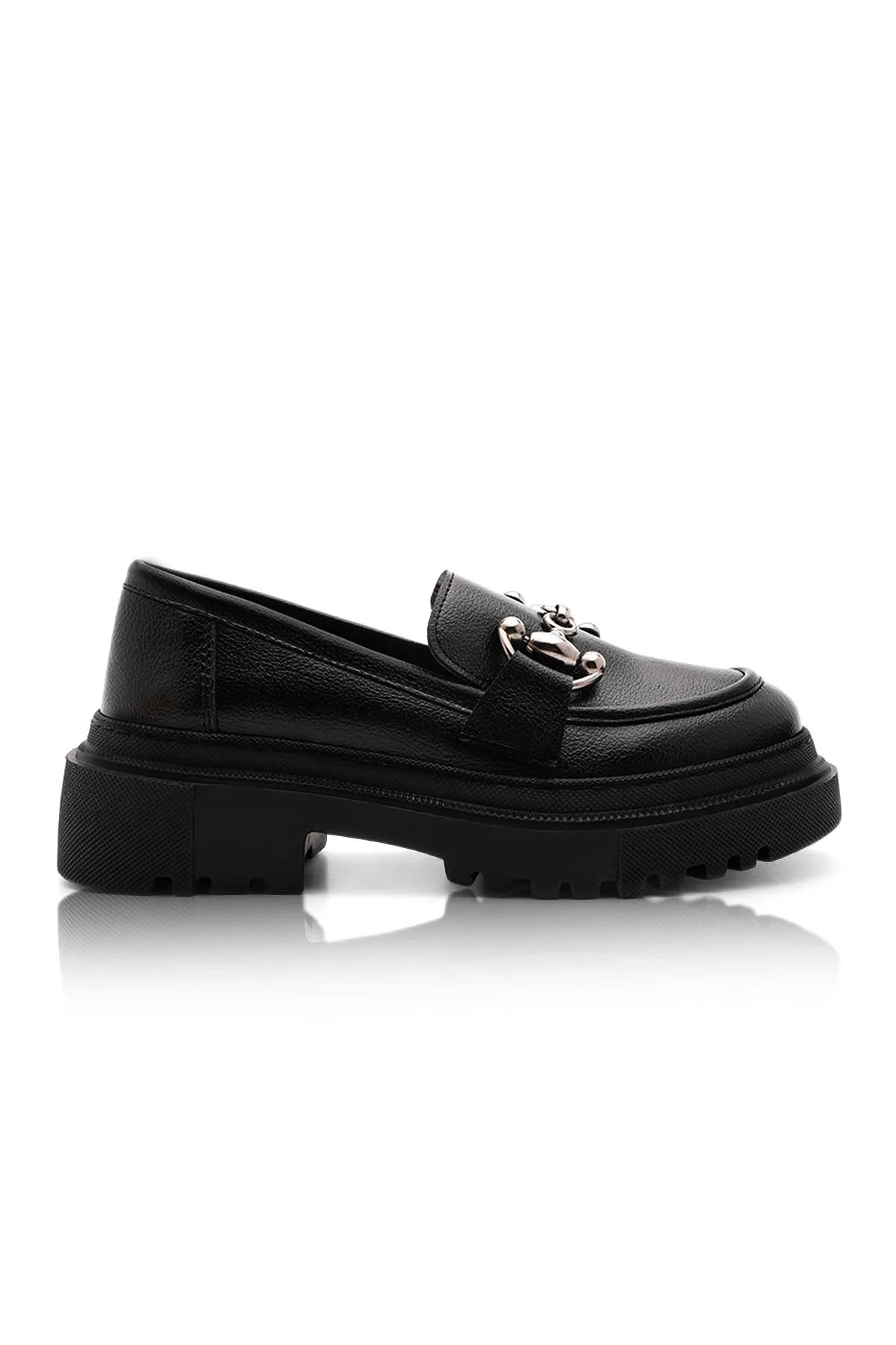 Marjin  Damen Loafer Dicke Sohle Kette Freizeitschuhe Forela Schwarz