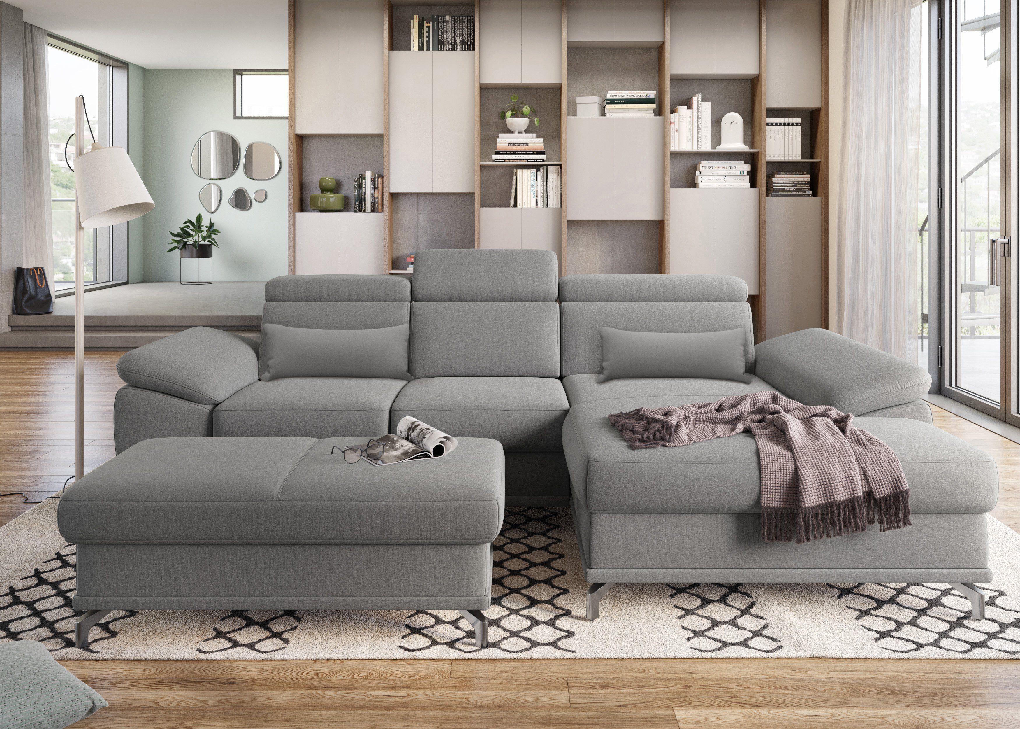 sit&more Ecksofa Cabrio, mit Sitztiefen- und Armteilverstellung sowie Federkern, 2 Nierenkissen