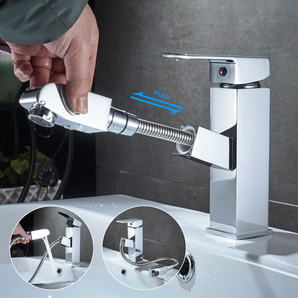 Auralum Waschtischarmatur Auralum Wasserhahn fürs Bad mit herausziehbare Brause Mischbatterie