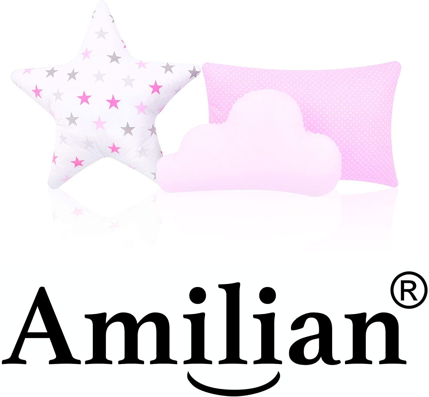 Amilian Dekokissen (Made in EU) 3er Set: 1 x Sternkissen, 1 x Wolkenkissen, 1 x Dekokissen, Zierkissen, Kopfkissen, für Schlafzimmer; Sofa; Babyzimmer; Kinderbett