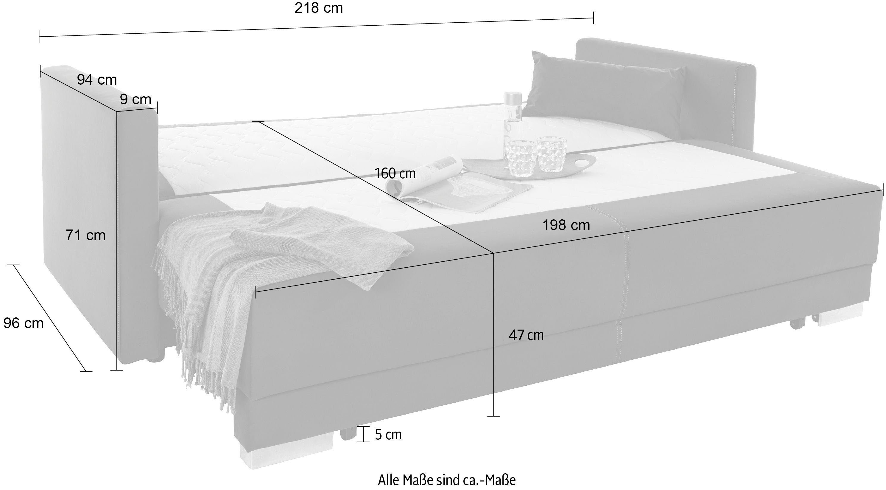 INOSIGN Schlafsofa Berlin, mit Boxspringaufbau, Bettfunktion & Bettkasten, Dauerschlafsofa