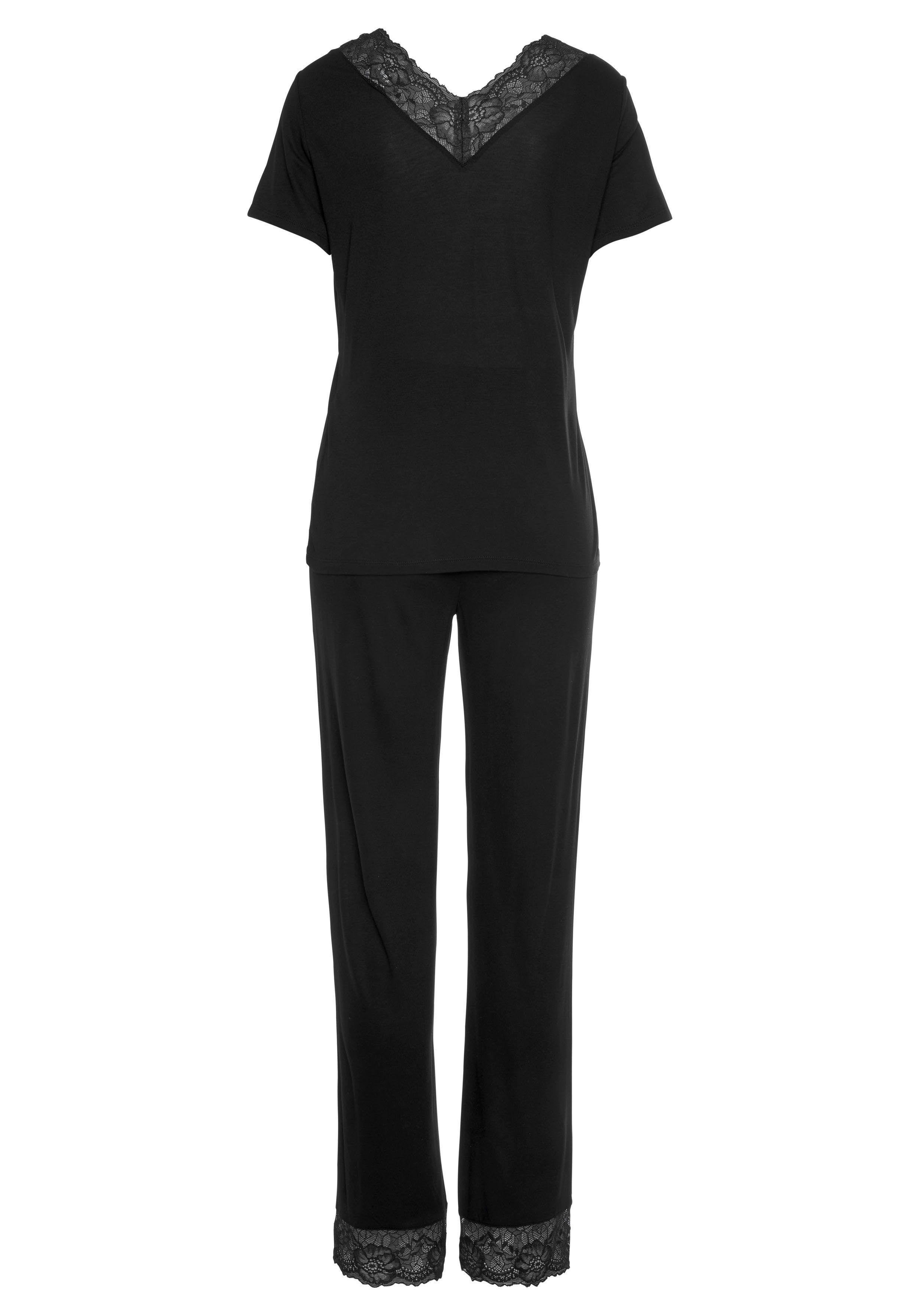 LASCANA Pyjama (2 tlg., 1 Stück) mit Spitzeneinsätzen