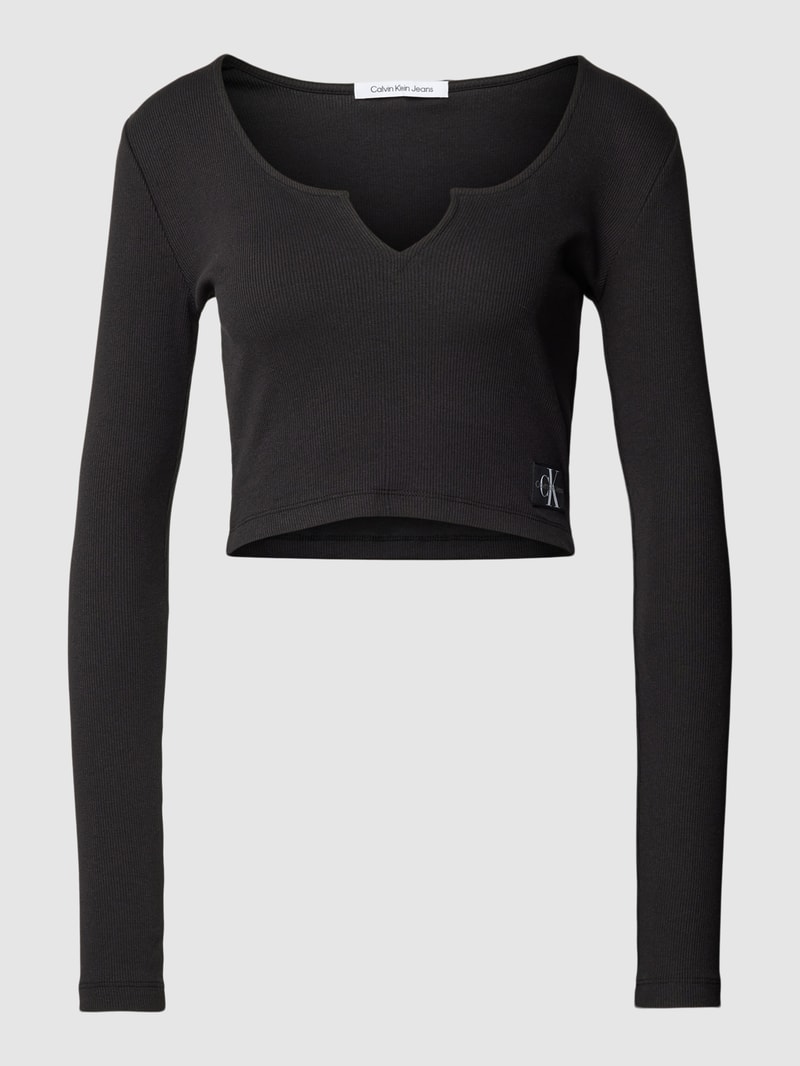Cropped Longsleeve mit Label-Patch in black