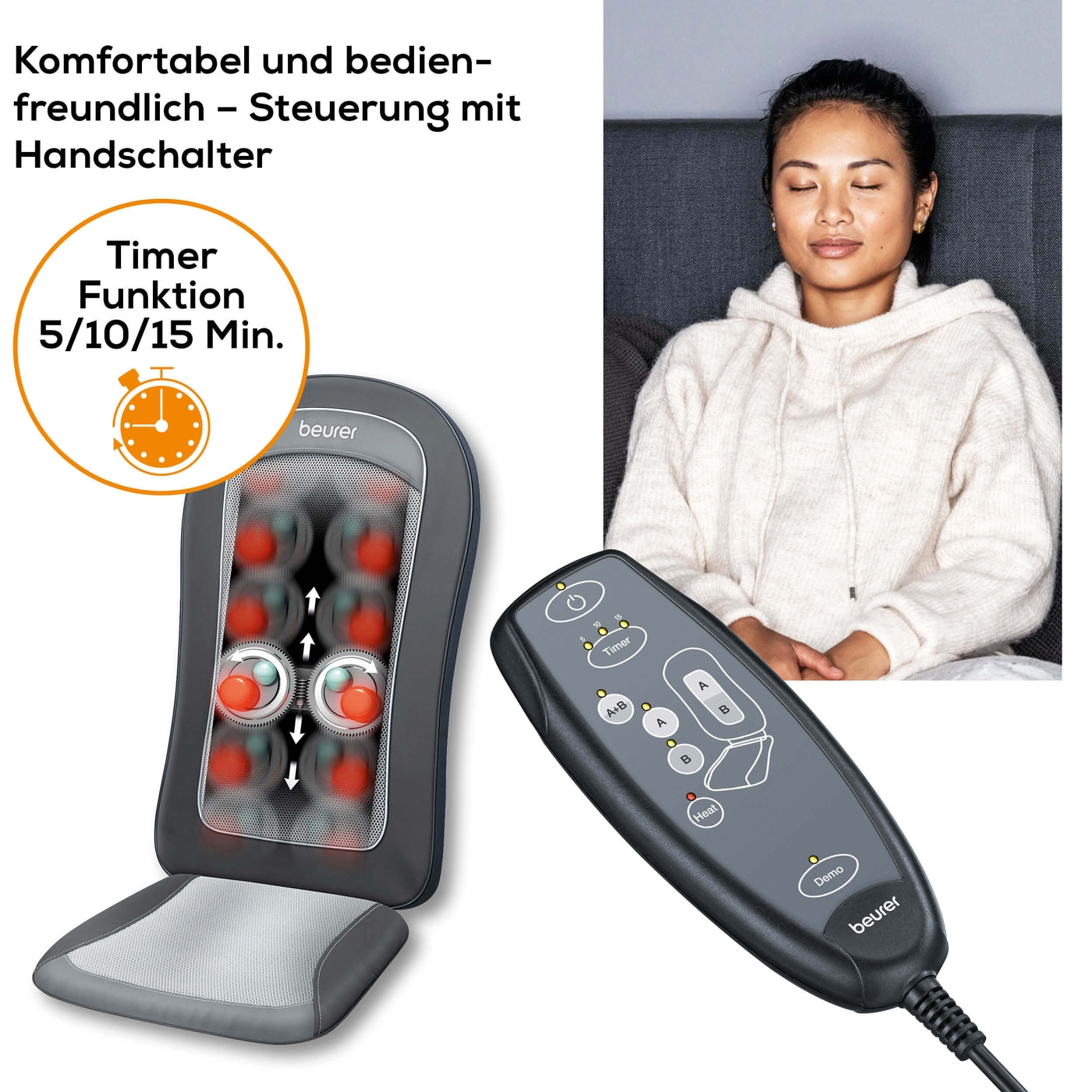 Beurer MG 206 Shiatsu-Sitzauflage-Sitzauflage für Rückenmassage mit 4 Massageknöpfen, Licht & Wärmefunktion