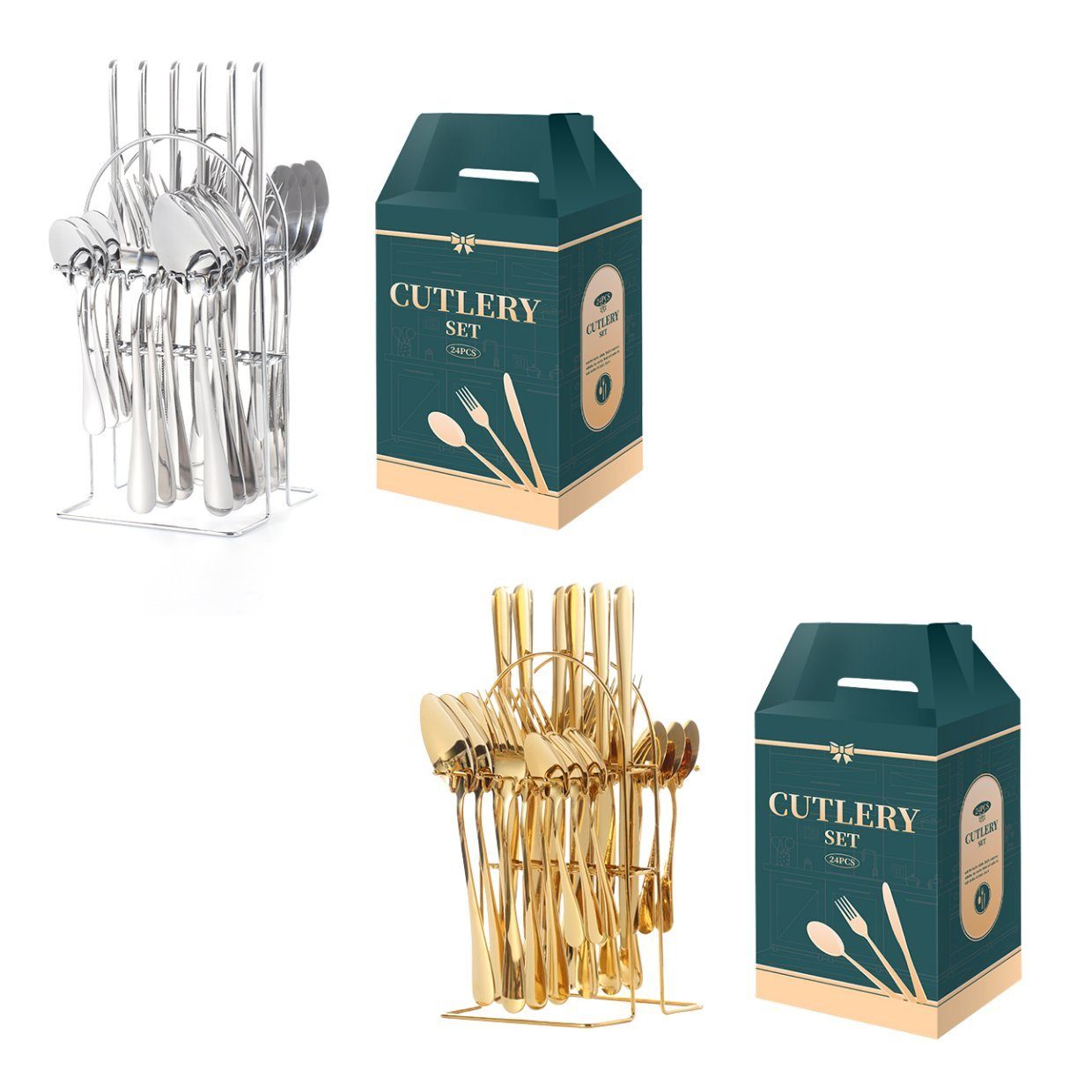 Faizee Möbel Besteck-Set Besteck Set 6 Personen, 24 Stück Edelstahl Color Box