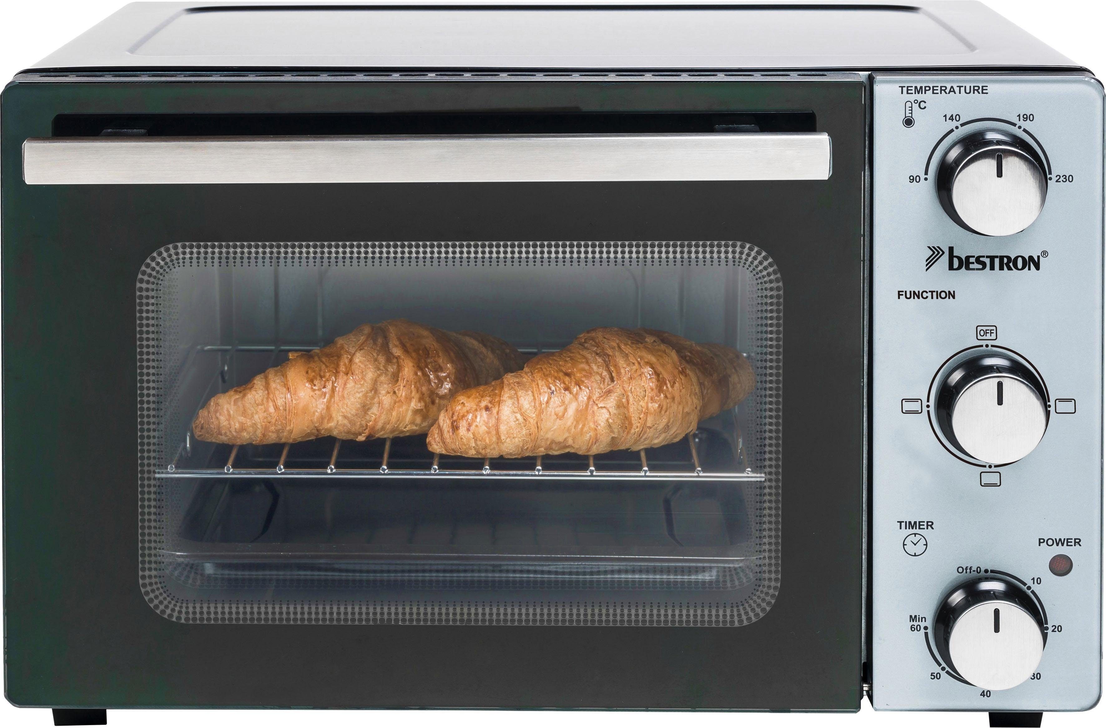 bestron Minibackofen AOV20 kompaktes Gerät, 1300 W, Edelstahl, Schwarz