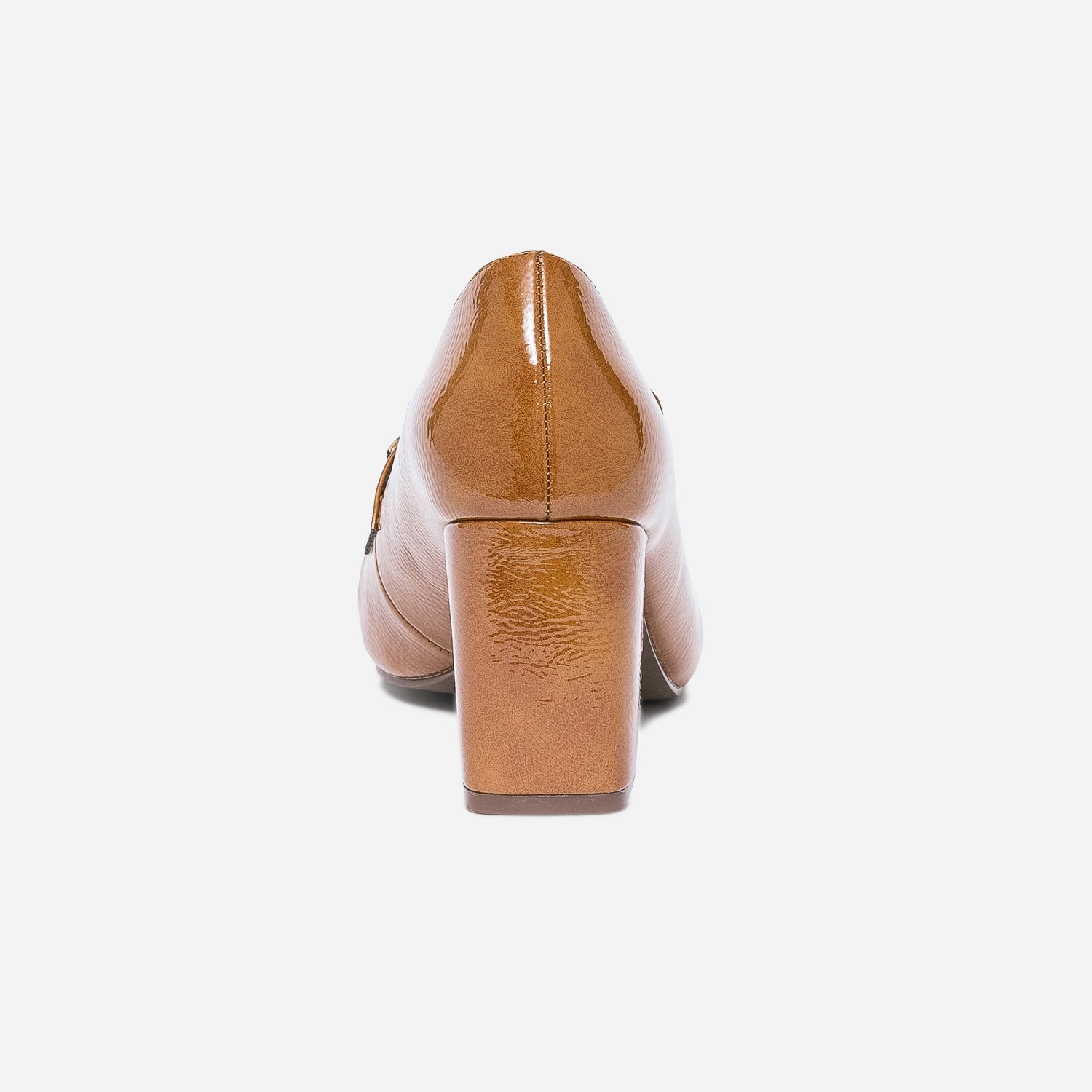 Mocassin à talon camel verni