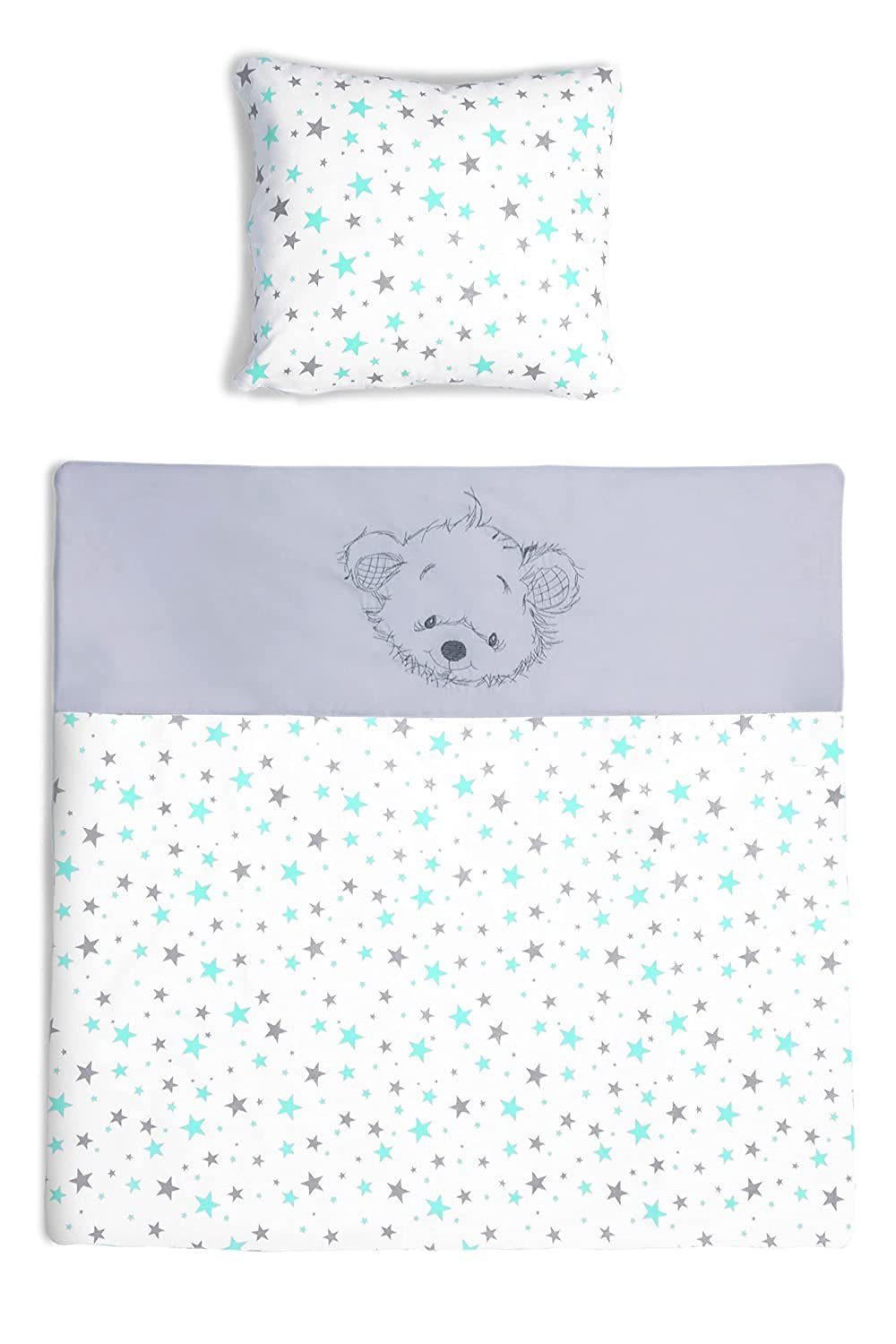 Babybettwäsche (Made in EU) Kinderwagenset mit Stickerei; Baby Bettwäsche 2 tlg. Garnitur für Kinderwagen 80x80 cm + 35x40 cm, Amilian, 100% Baumwolle
