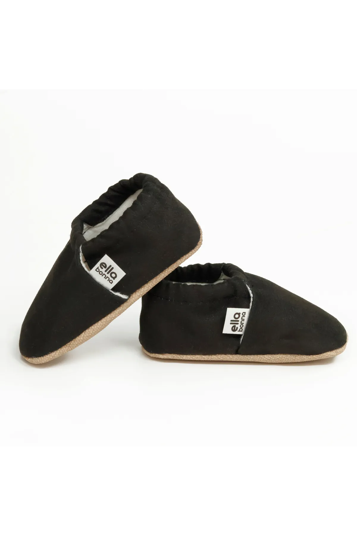 Ella Bonna  Schwarze Babyschuhe mit rutschfester Sohle, Hausschuhe, Kinderschuhe, Hausschuhe
