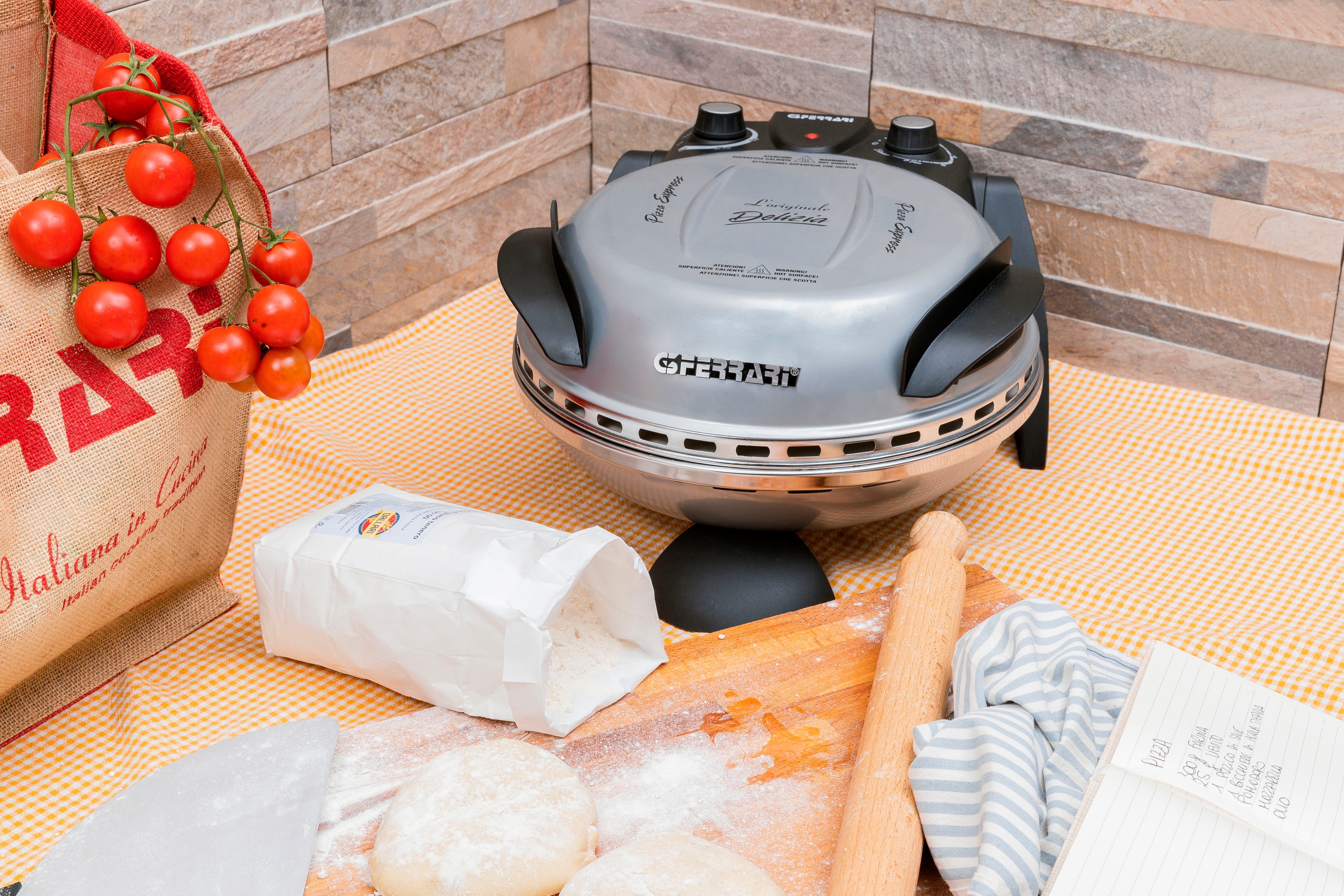 G3Ferrari Pizzaofen Delizia G1000606 silber, bis 400 Grad mit feuerfestem Naturstein