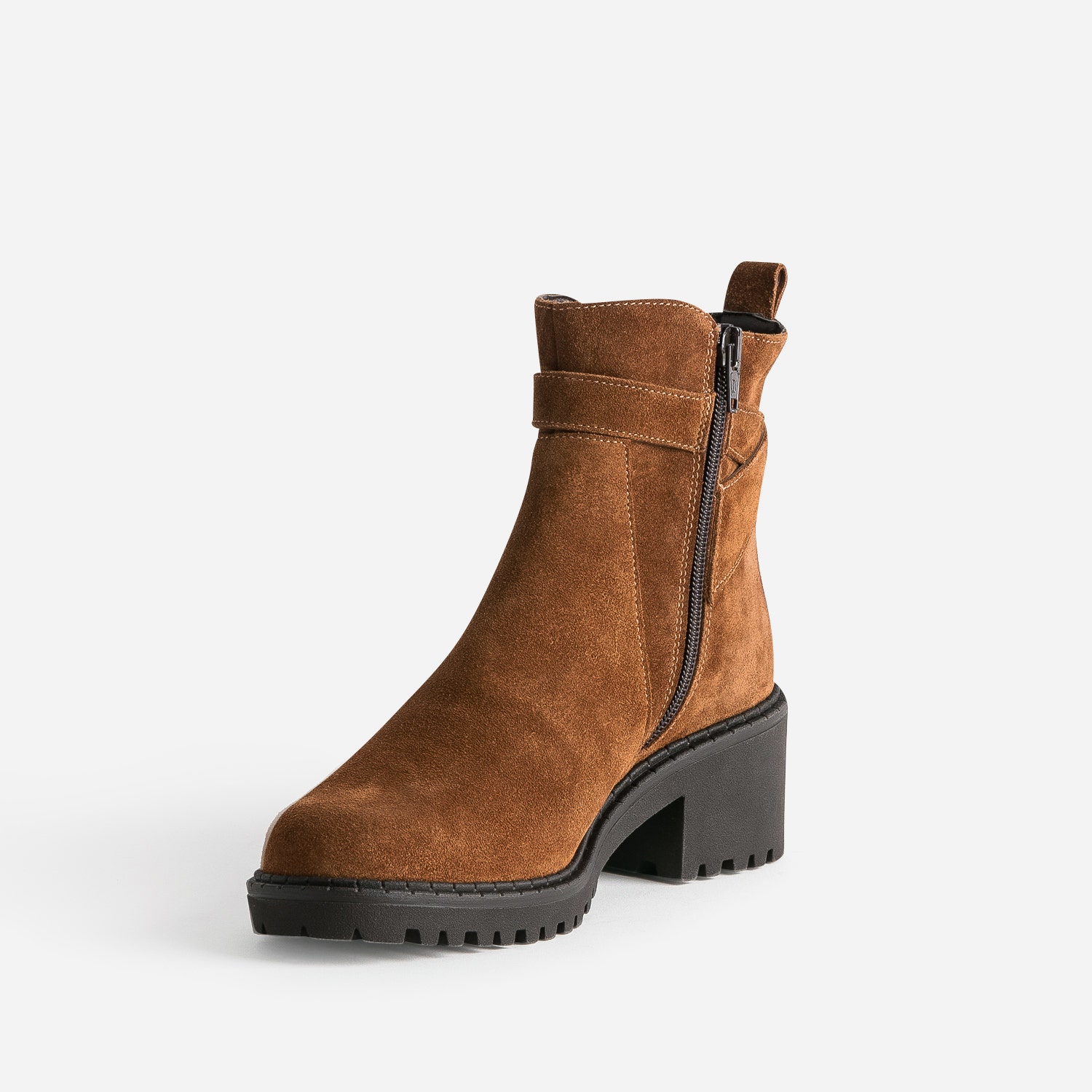 Boots éco-conçu cognac cuir velours à semelle crantée