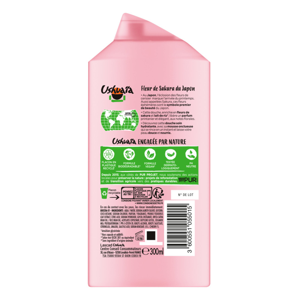 ushuaïa Ushuaïa Douche Soin Lait de Riz & Fleurde Sakura 300ML Douche Soin Lait de Riz & Fleur de Sakura
