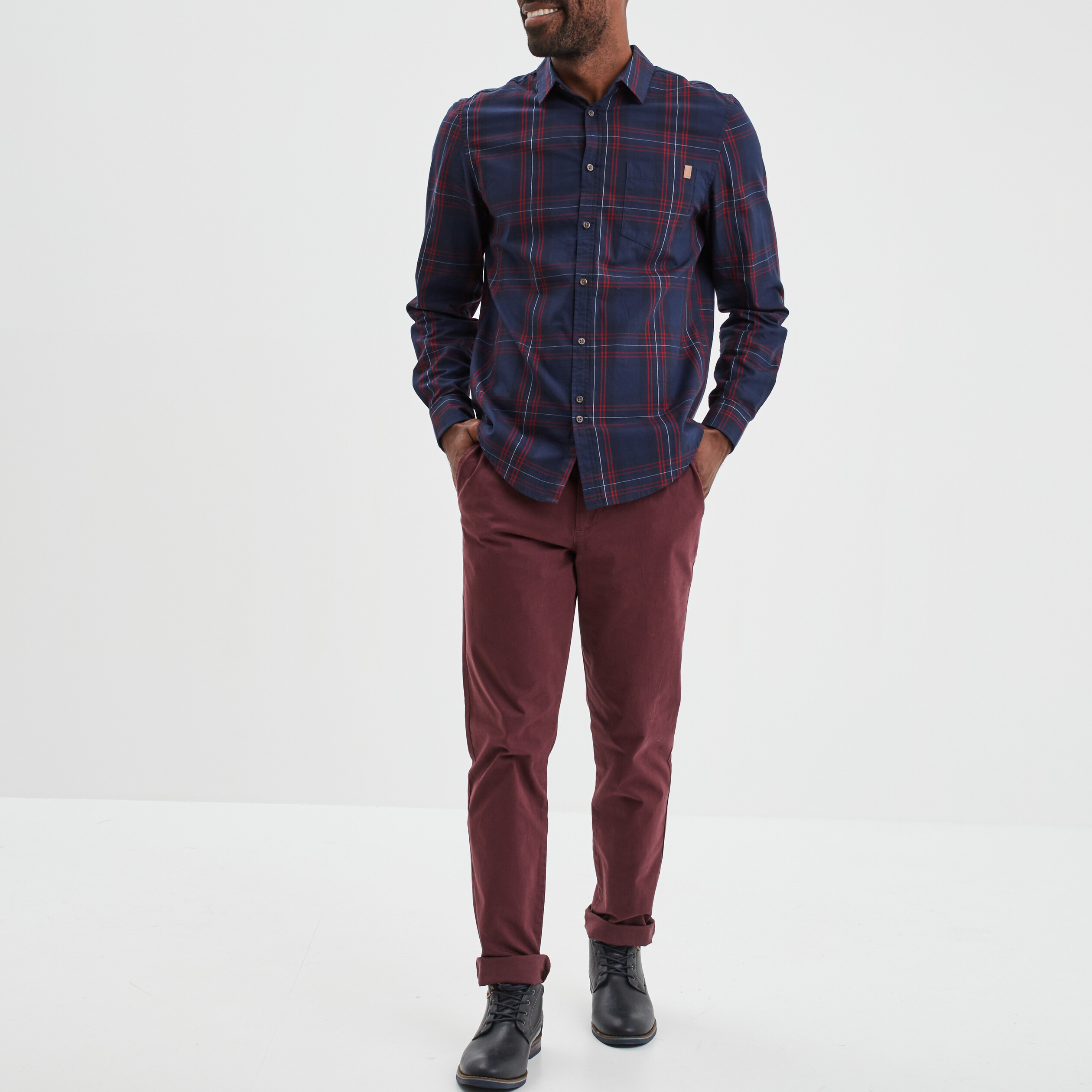 Chemise droite manches longues bleu marine homme | La Halle