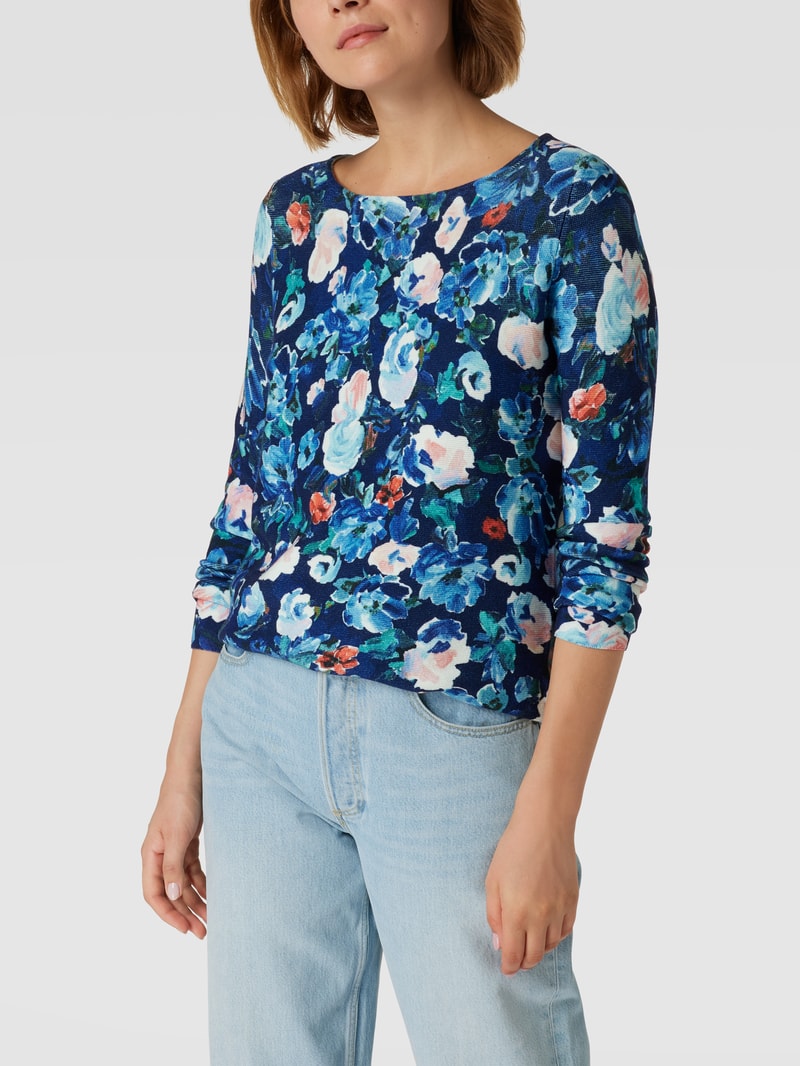 Sweatshirt mit floralem Allover-Muster in dunkelblau
