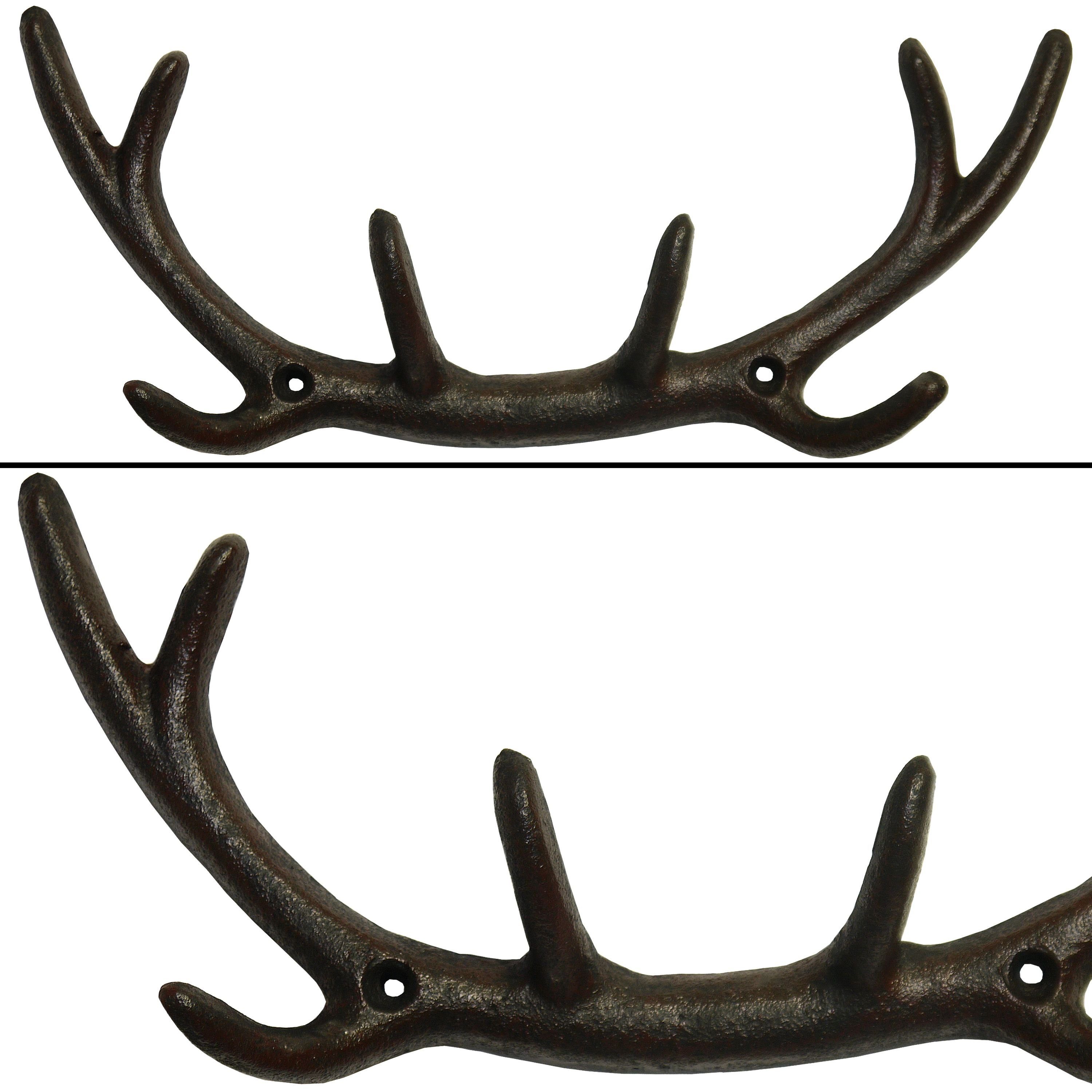 Dekowunder Wandhaken Hirschgeweih Wandhaken Haken GARDEROBE Gusseisen Antik-schwarz-braun Landhaus, (1 x Garderobe Hirschgeweih)
