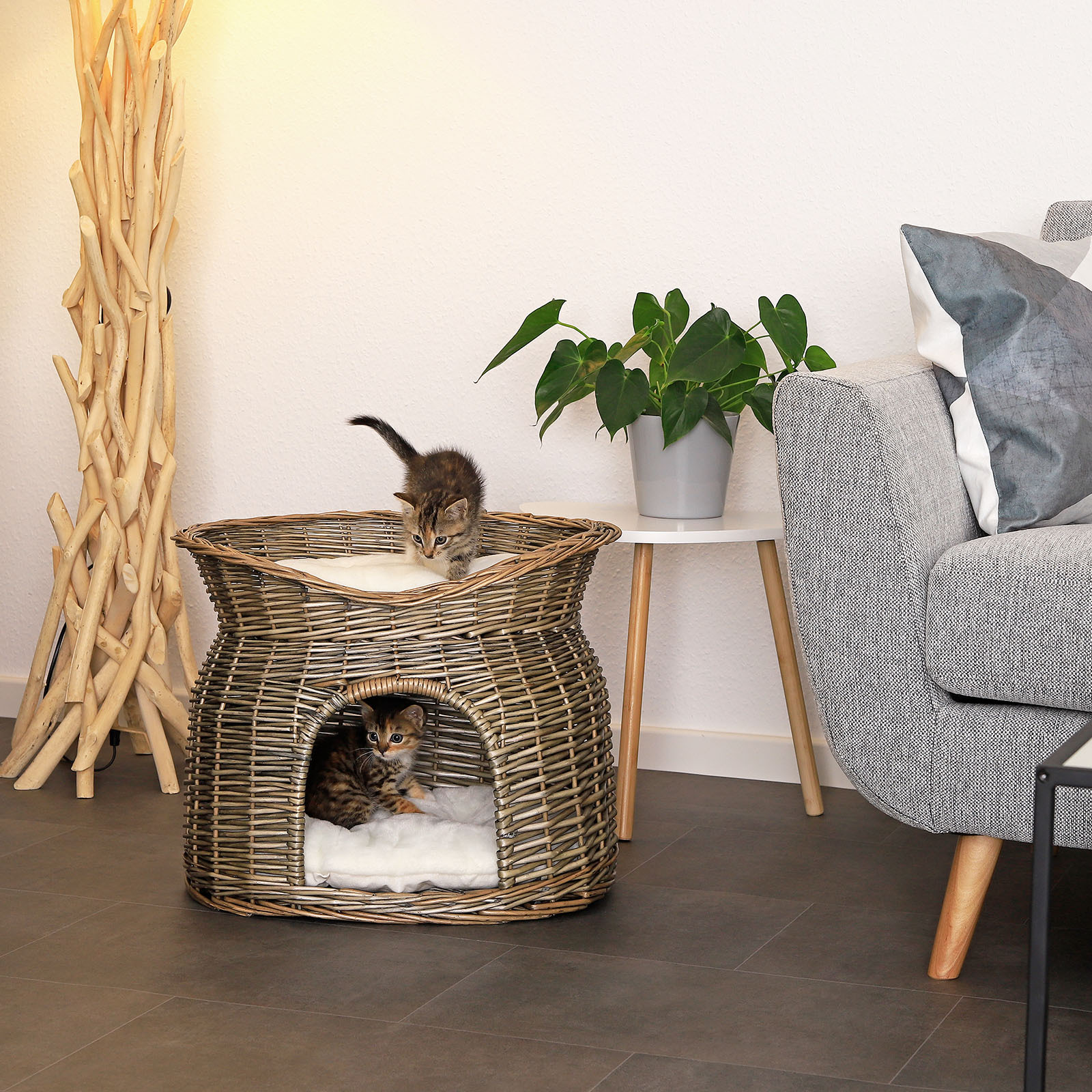 Lionto Katzenbetten & Katzensofas Lionto Weidenkorb für Katze grau