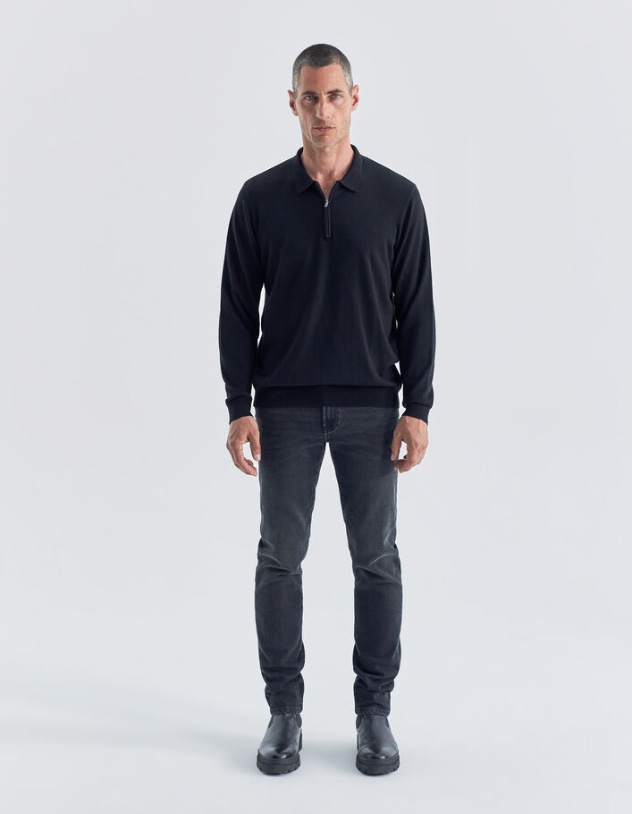 Polo noir bi-matière Interlock au dos Homme