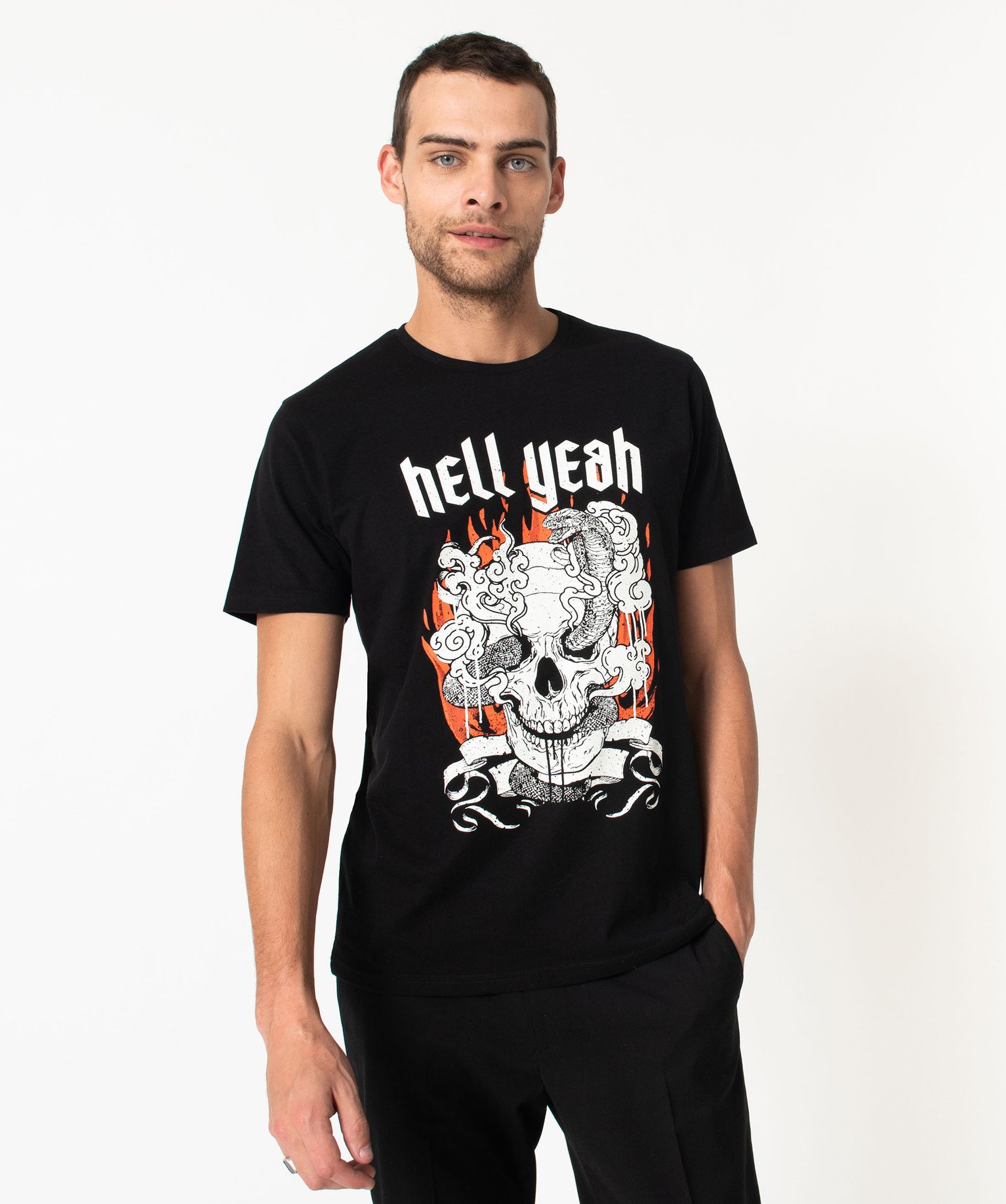 Tee-shirt manches courtes imprimé fantaisie homme noir | GEMO