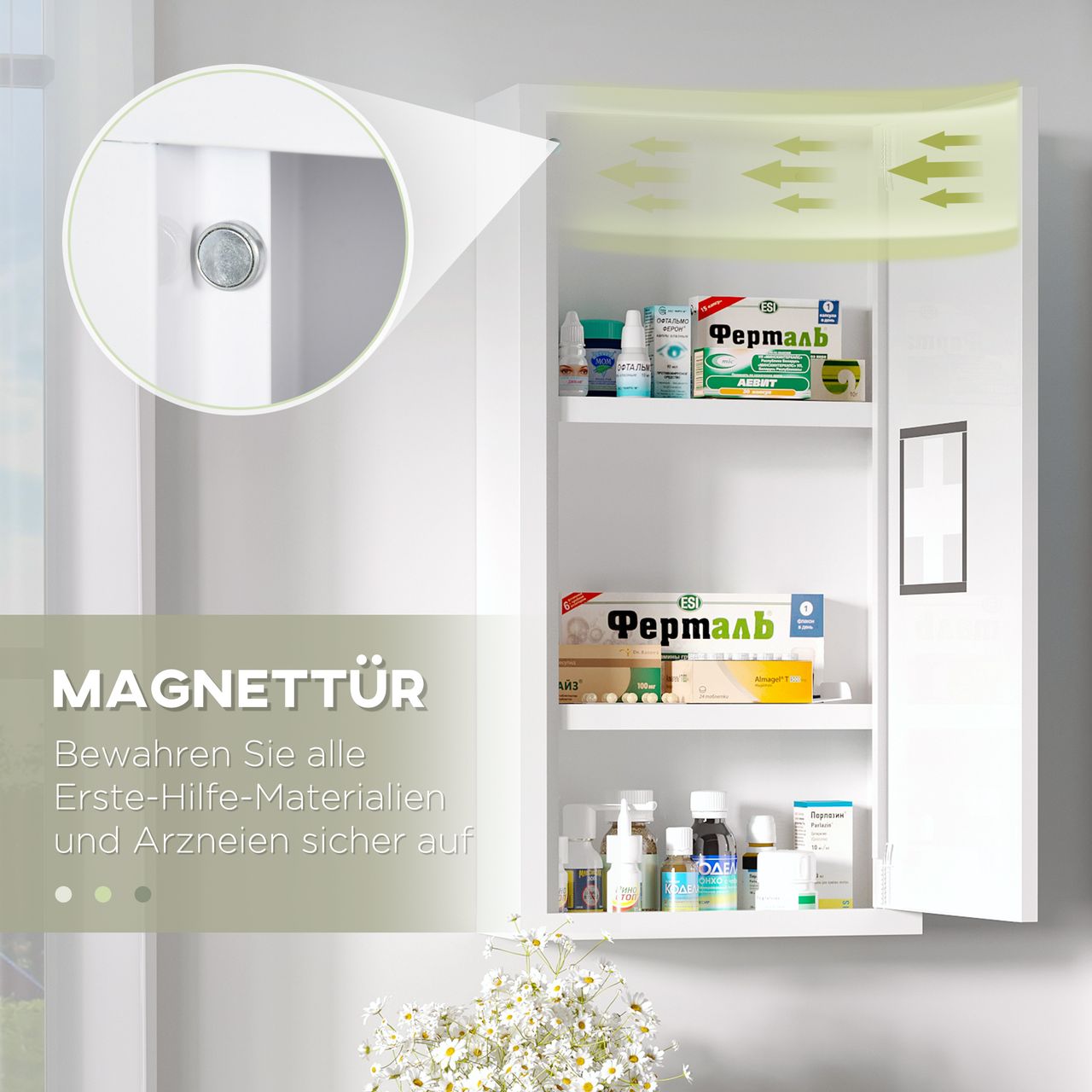 kleankin Medizinschrank, Erste Hilfe Schrank, Arzneischrank mit 3 Ebenen Stahl