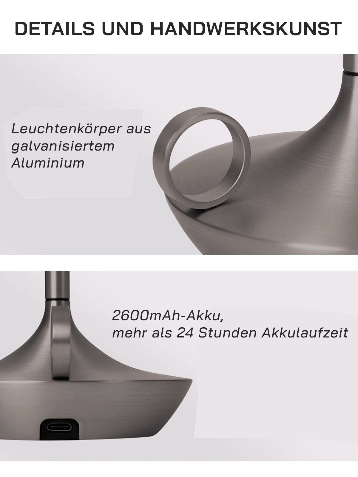 LIGHTSTUDIO Außen-Tischleuchte Tischlampe kabellos, Wohnzimmer Schlafzimmer Outdoor Tischlampen, LED Touch dimmbar Tischleuchten - Nachttischlampe Gold
