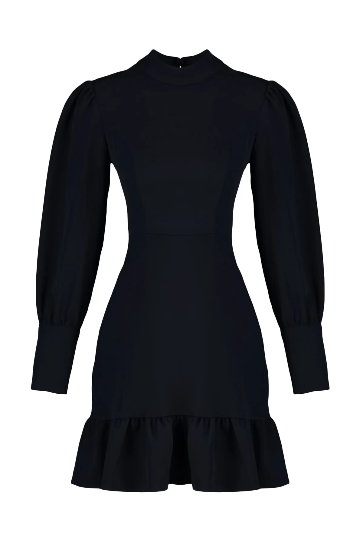 Trendyol Collection  Marineblaues gewebtes Kleid mit Mini-Stehkragen und Volant TWOAW21EL1816