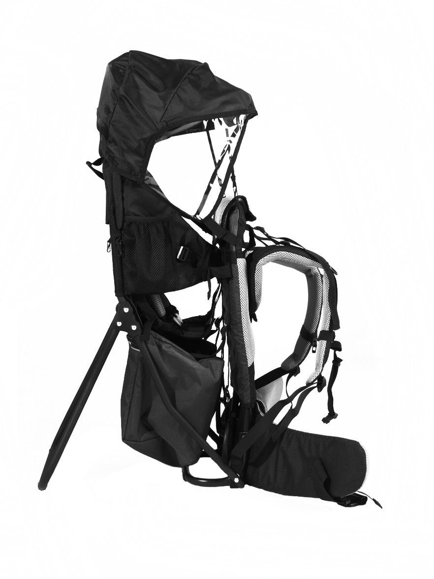 ChronoSports Rückentrage Lil' Boss Kids Carrier, Kindertrage, Schwarz-Grau (1-tlg), mit Regen-/Sonnenschutz