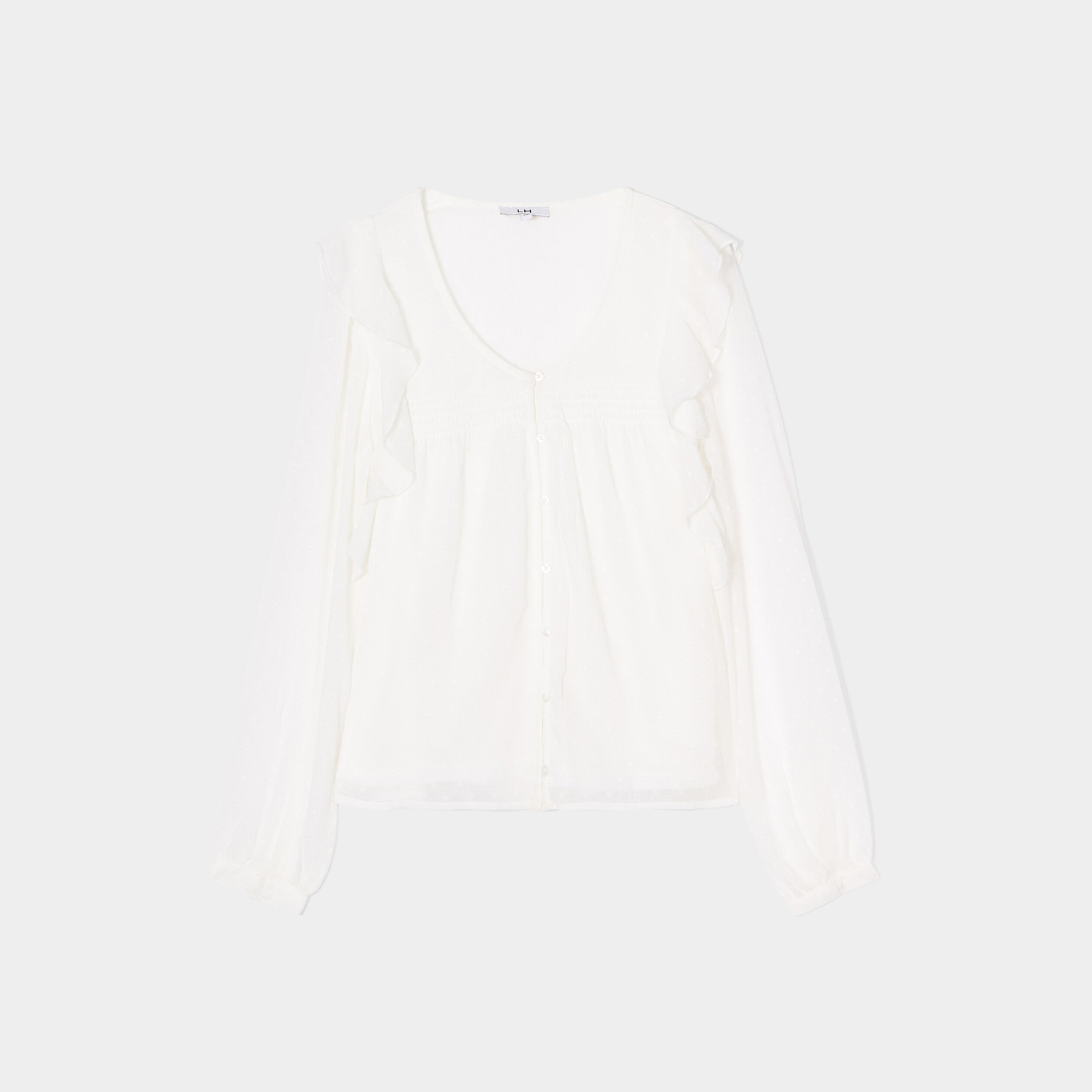 Blouse col en V à volants blanc femme | La Halle