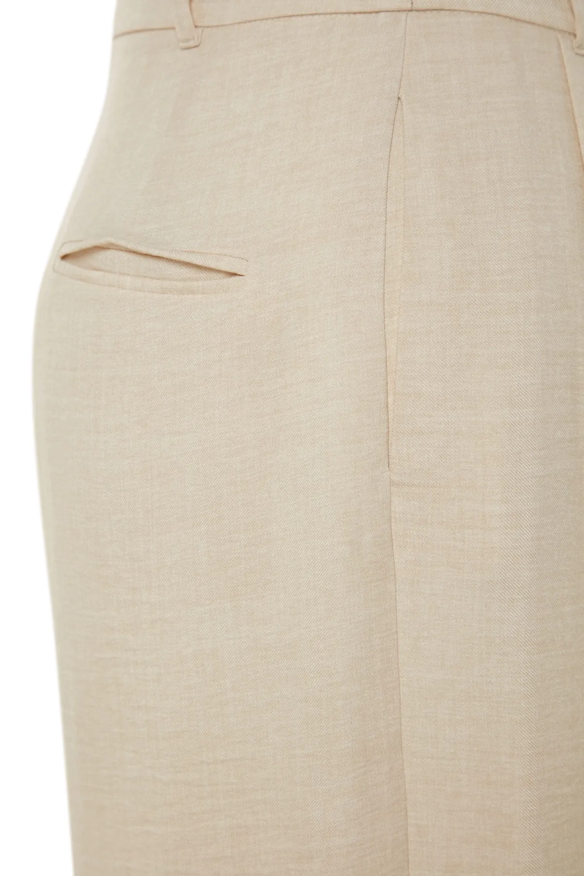 Trendyol Modest  X Kevser Sarıoğlu Beige gewebte Hose mit hoher Taille und weitem Bein TCLSS23TP00006