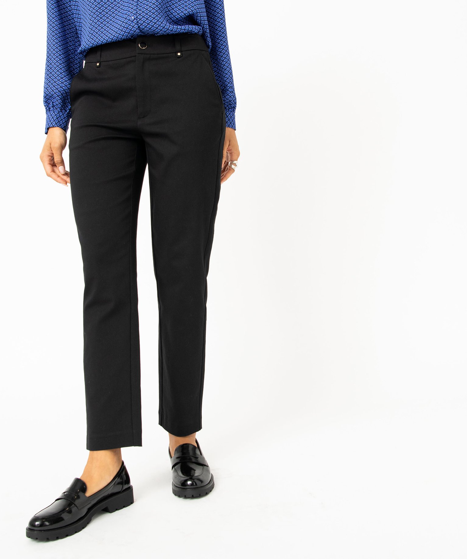 Pantalon femme coupe ample en toile extensible noir | GEMO