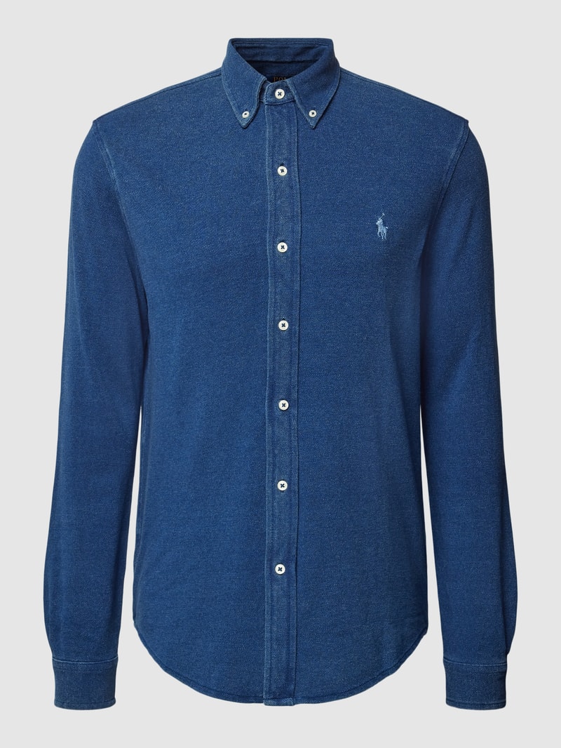 Regular Fit Freizeithemd mit Logo-Stitching in dunkelblau