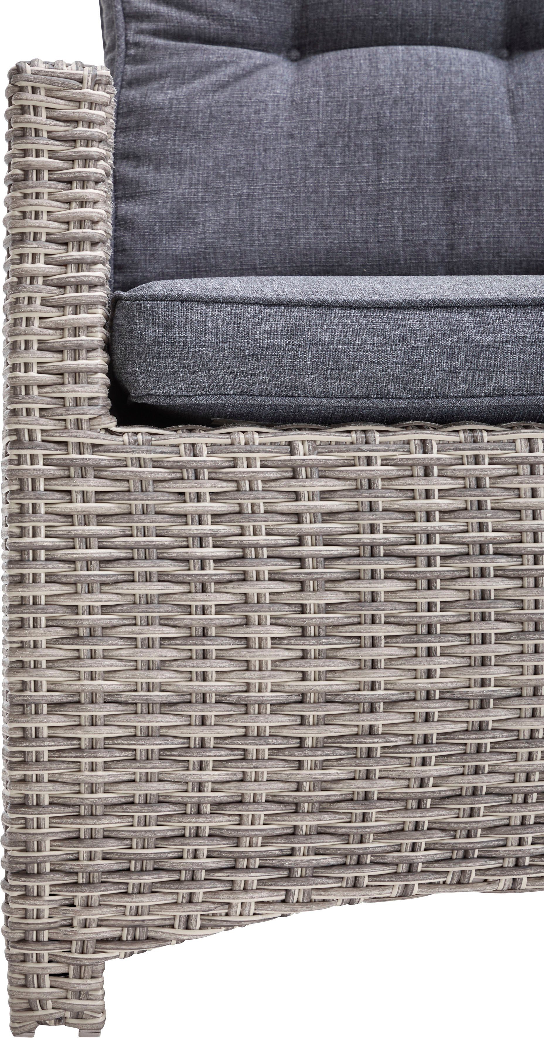 KONIFERA Gartenlounge-Set Monaco, (Set, 16-tlg., inkl. Auflagen, Alu, Polyrattan), höhenverstellbarer Tisch 43,5 - 66,5 cm