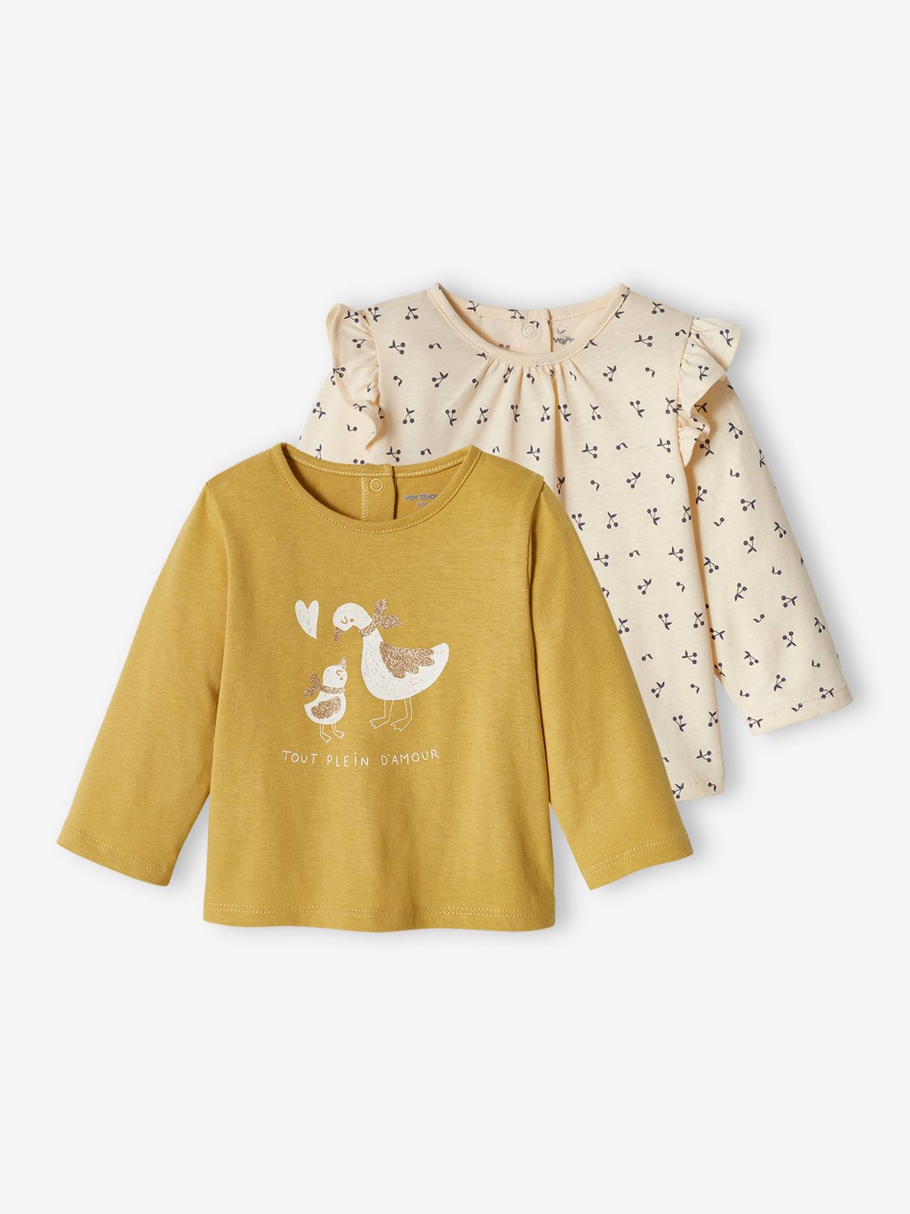 Lot de 2 T-shirts basics bébé manches longues jaune pâle