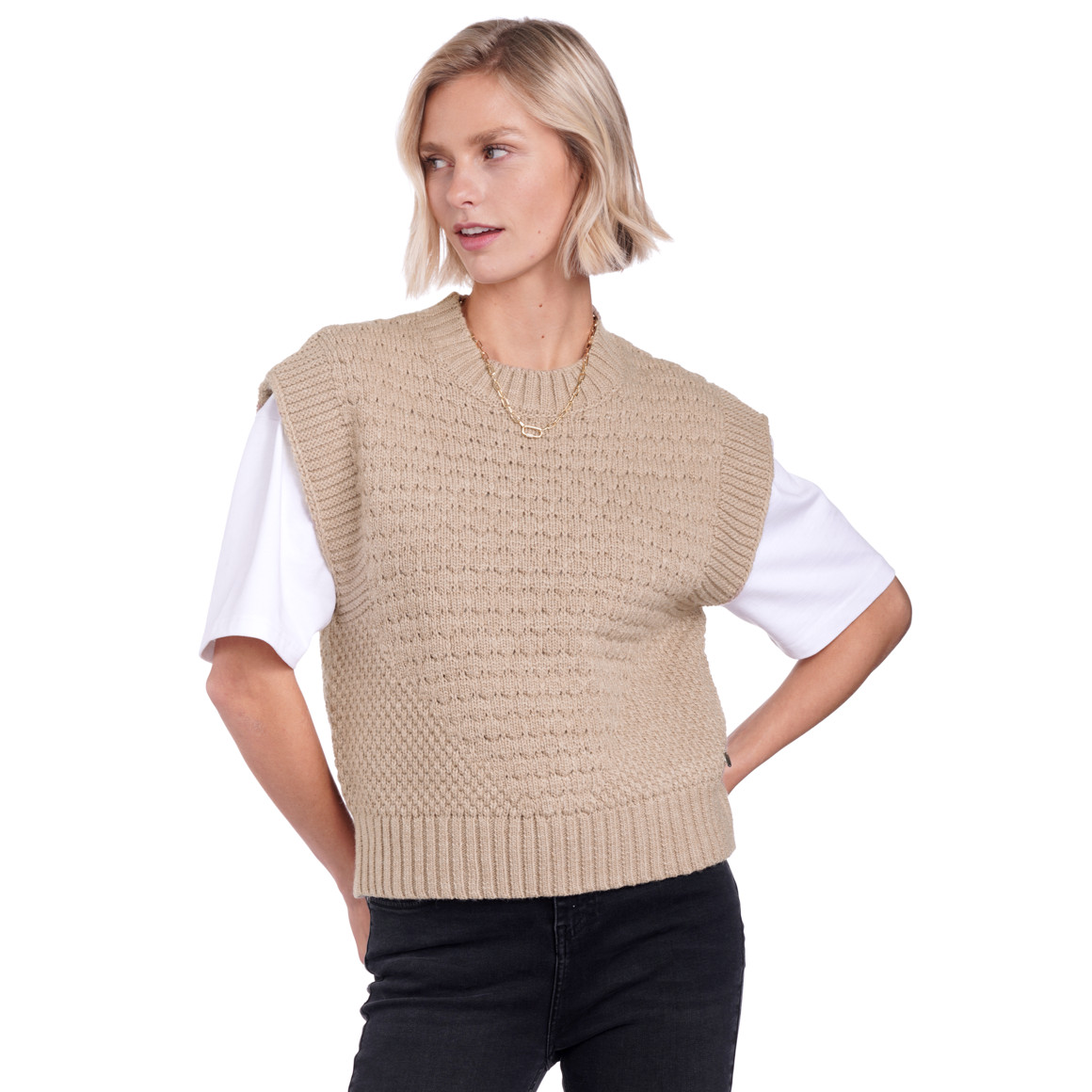 Damen Pullunder mit Struktur-Mix