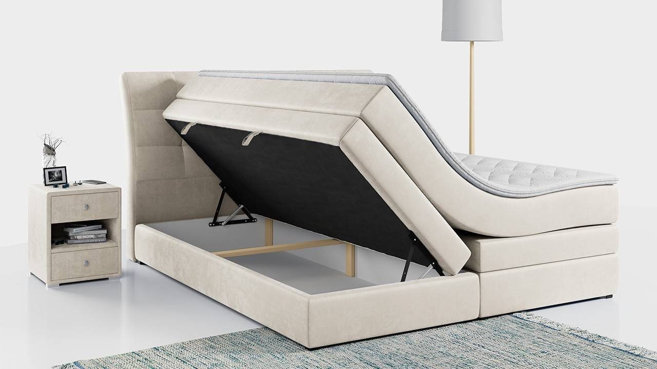 MKS MÖBEL Boxspringbett GOLD 10 KING, Polsterbett mit Bettkasten und Zwei Matratzen - Stauraumbett