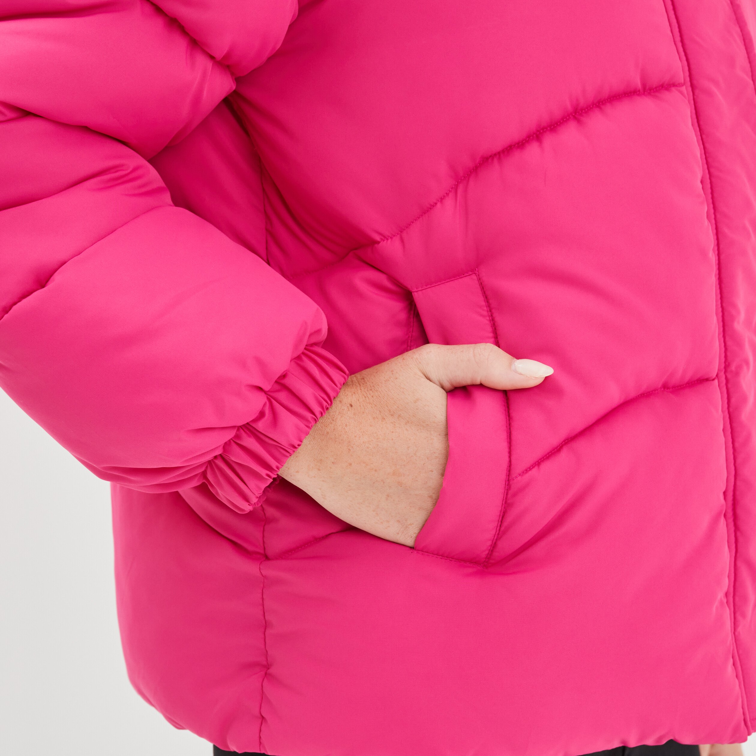 Doudoune oversize à capuche rose fushia femme | La Halle