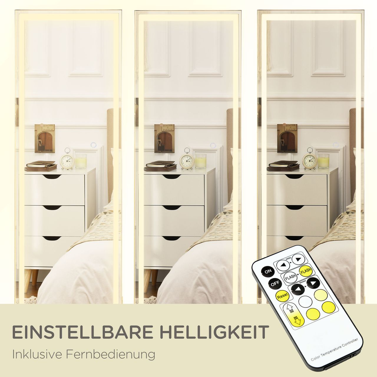 HOMCOM 2 in 1 Standspiegel, Wandspiegel, Ganzkörperspiegel mit LED-Beleuchtung