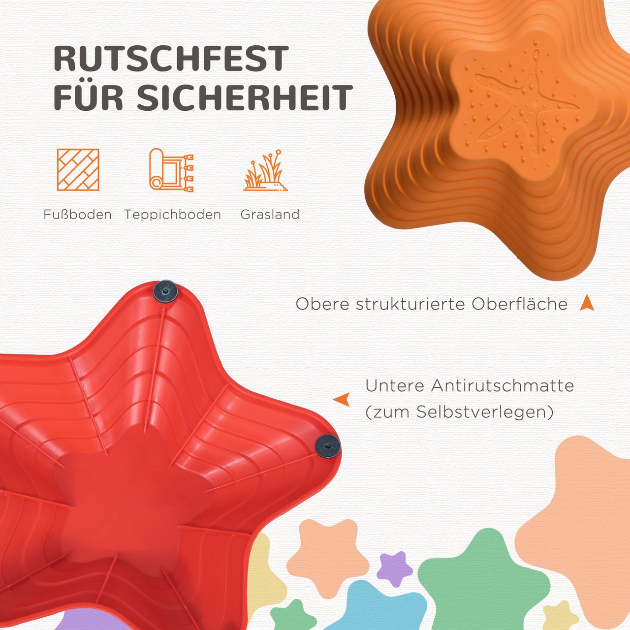 Outsunny Flußsteine 11ER Balance-Steine für Kleinkinder Sprungbrett Trittsteine Balancespiel für Innen- und Außenbereiche belastbar bis 80 kg Rutschfest Stapelbar